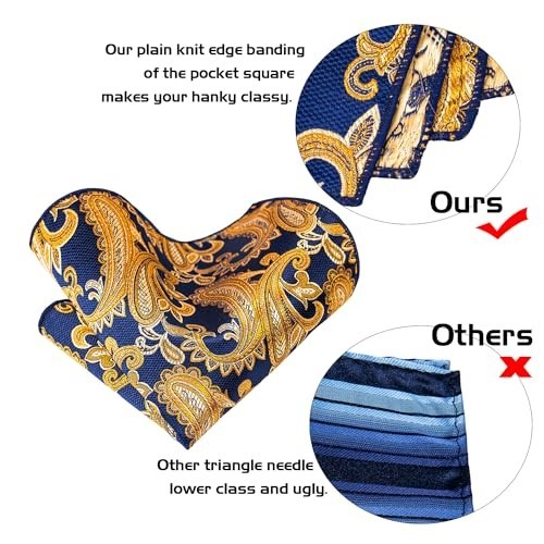 5PCS Men’s Silk Necktie Set with Pocket Square, Cufflinks, Gold Ring & Lapel Pin