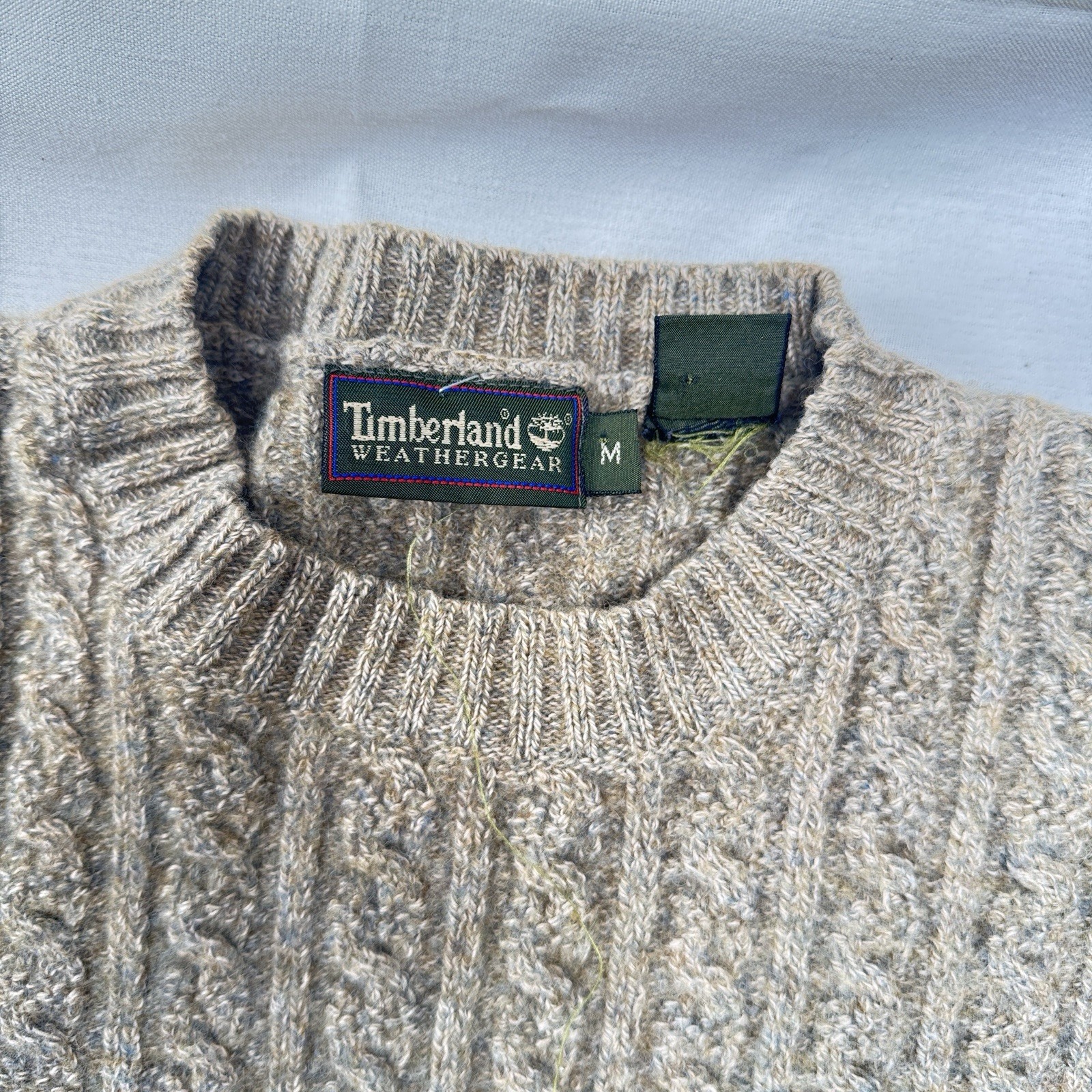 Vintage Timberland Fisherman Cable Knit Sweater Mens M Beige Lambswool P2P 19