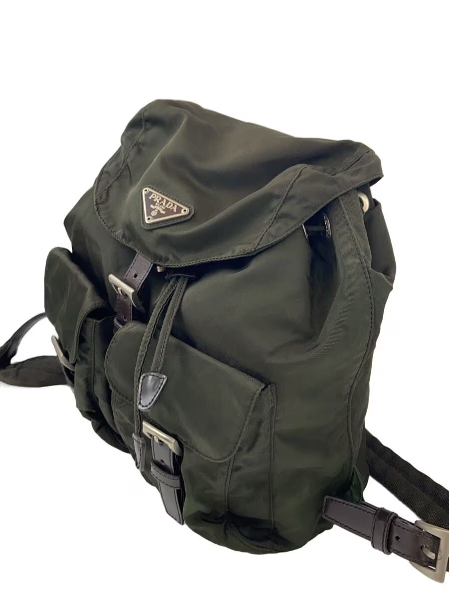 PRADA Backpack Triangle Plate Drawing Bag Nylon KHK Solid