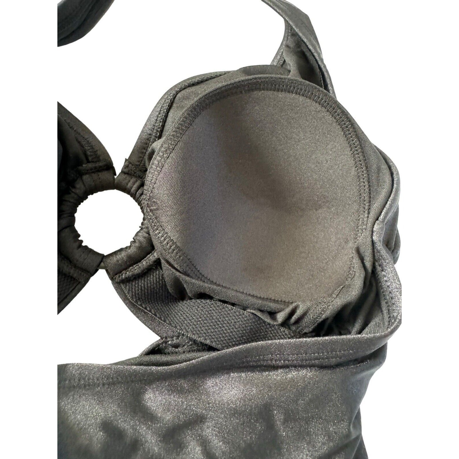 NWT Kona Sol Medium Black $40 Double Ring CutOut Halter One Piece Swimsuit #7247
