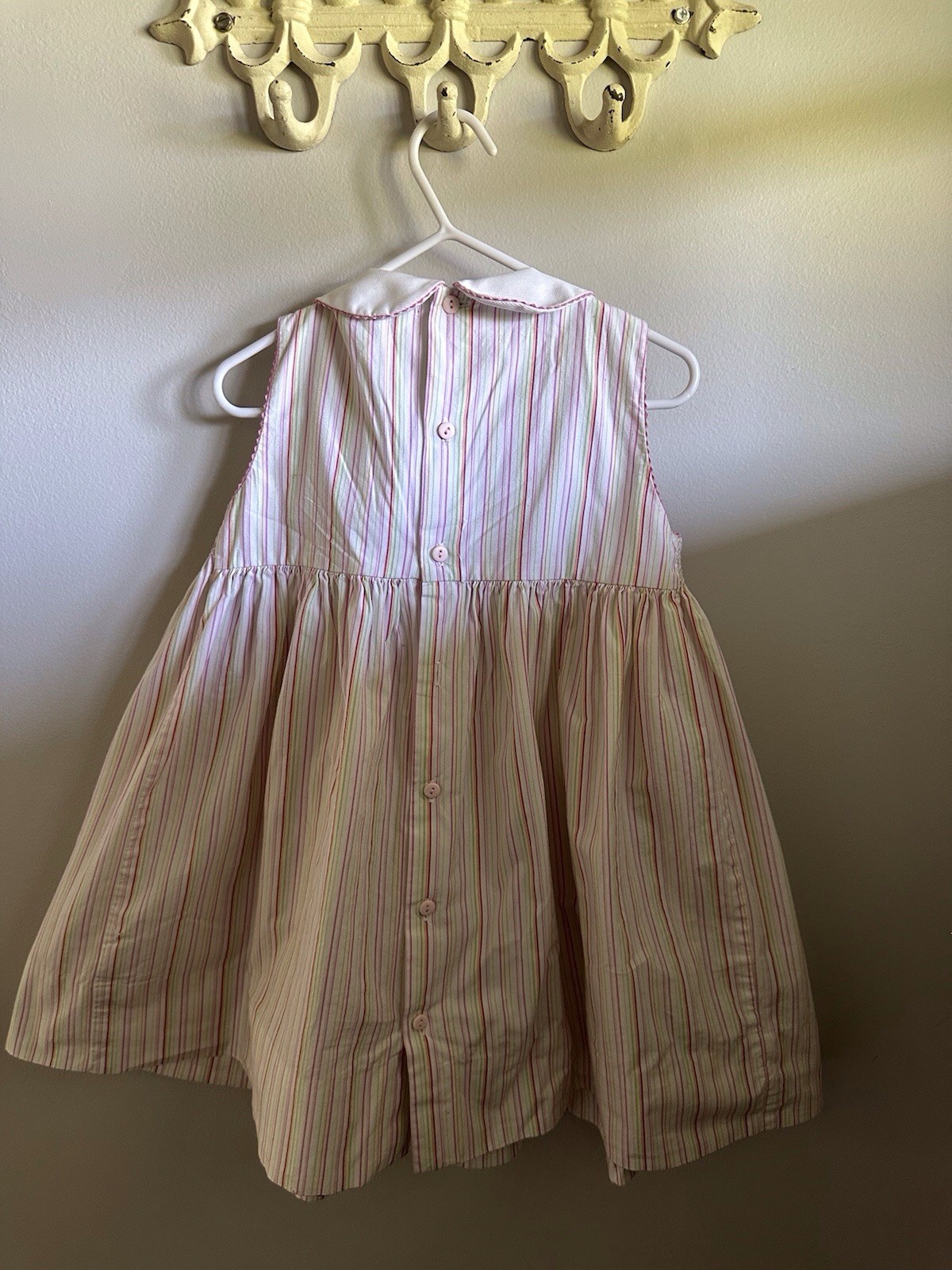 Petit Ami Elite 2-4t Light Pink, Yellow, Green Pin Stripe Smocked Dress
