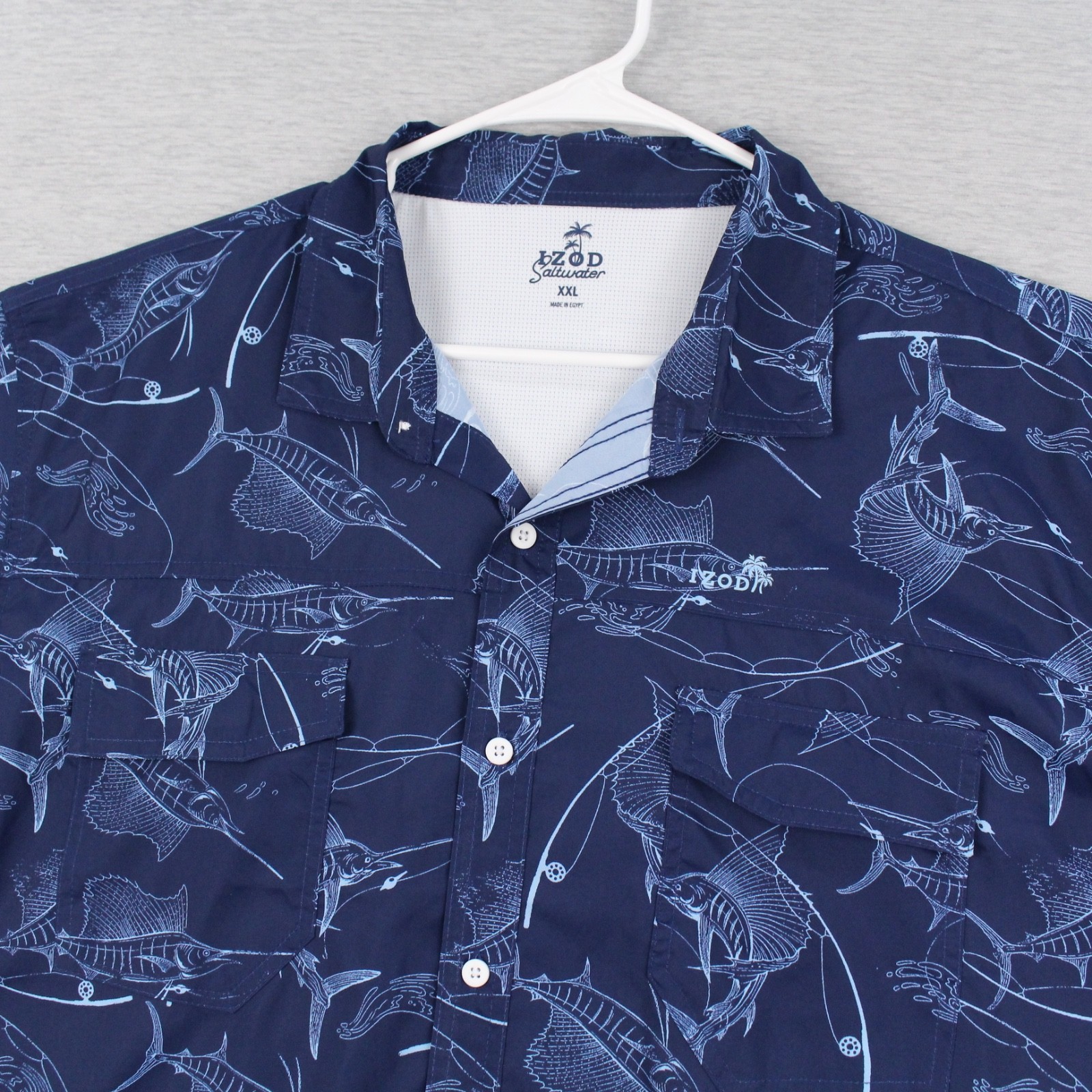 Izod Saltwater Shirt Mens XXL Blue Sunshield Prints Woven Short Sleeve NEW