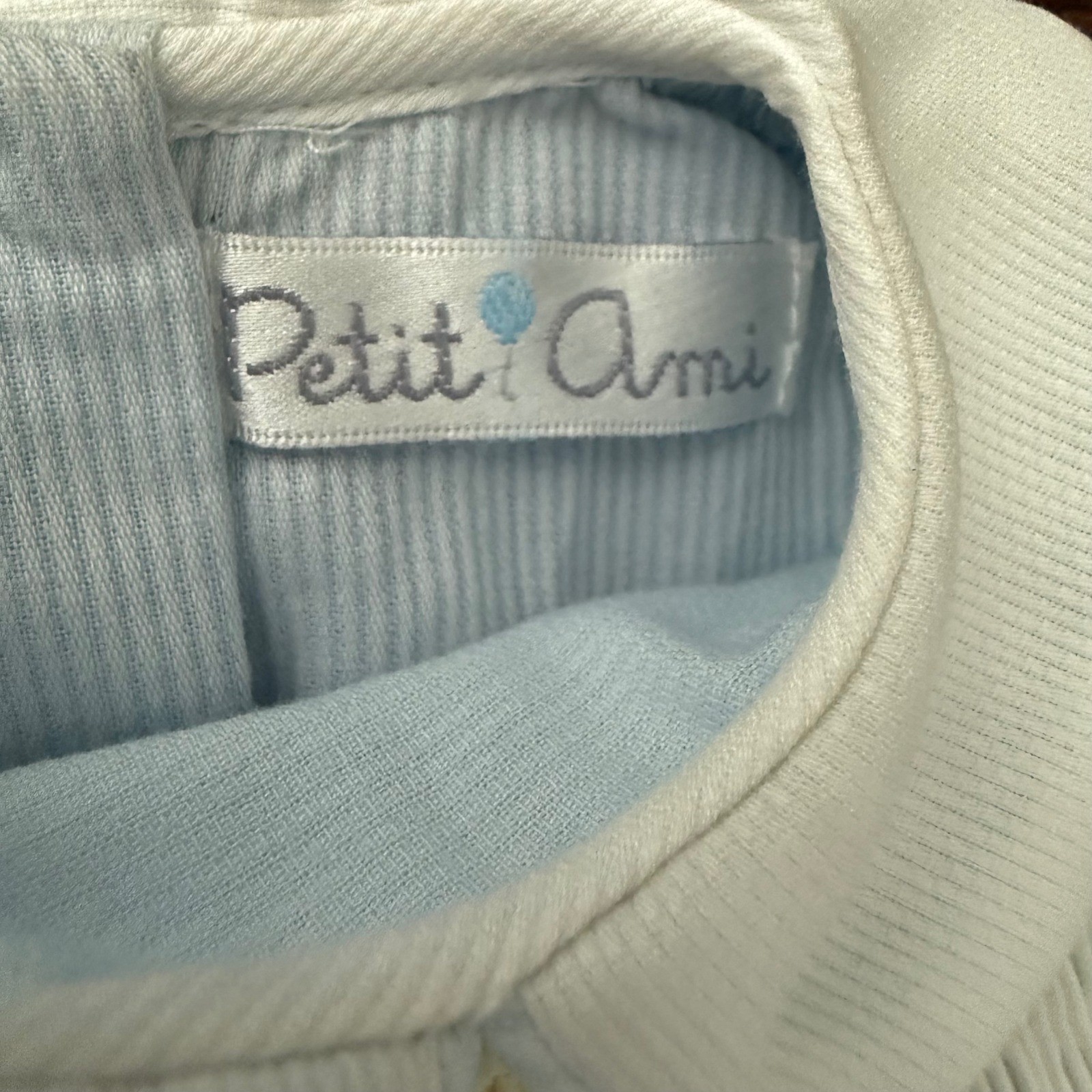 Petit Ami Smocked Train Romper Bonnet Set Blue White Stripe NWT Preemie Baby Boy