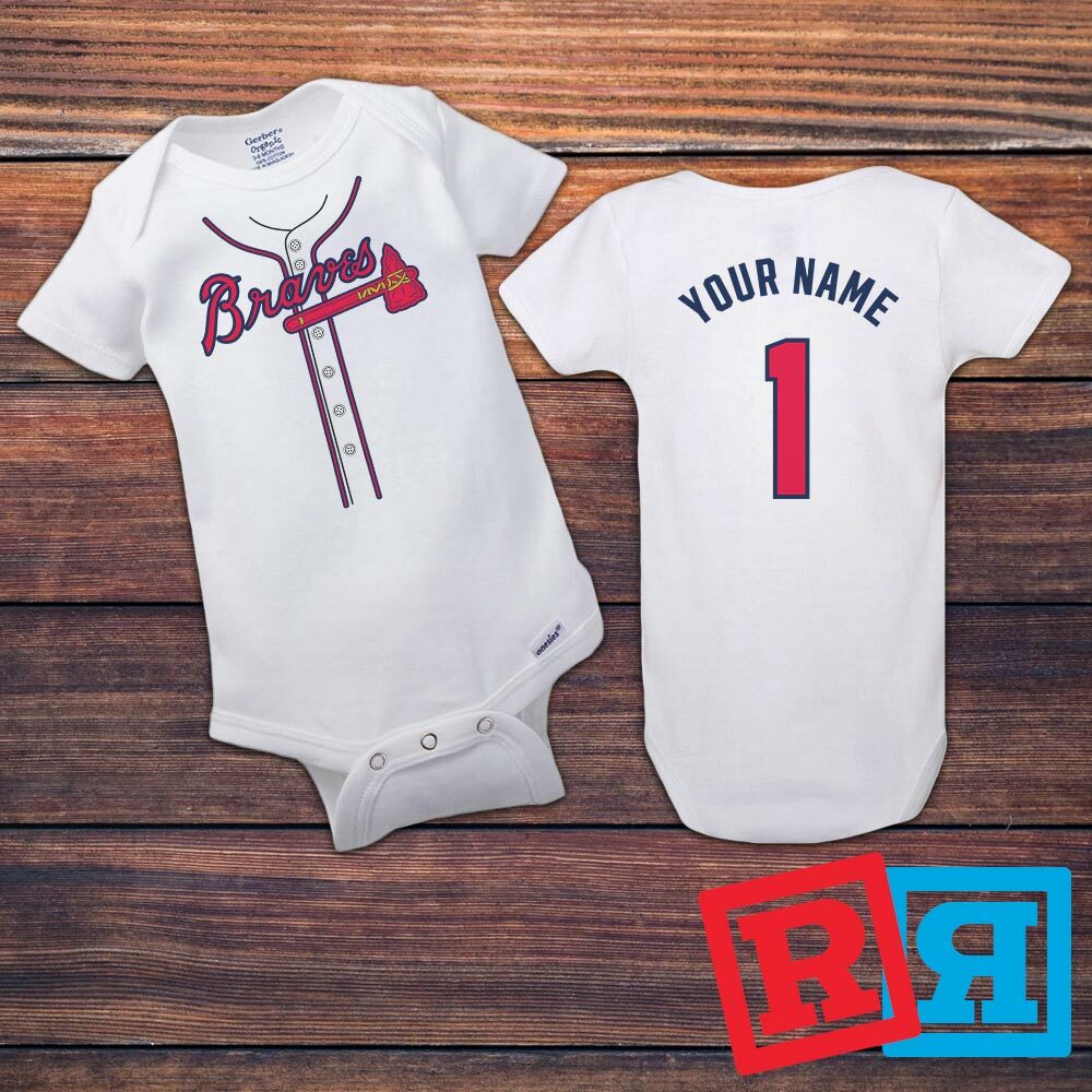 Personalized Atlanta Braves Gerber Baby Onesie® Cotton White Custom Bodysuit