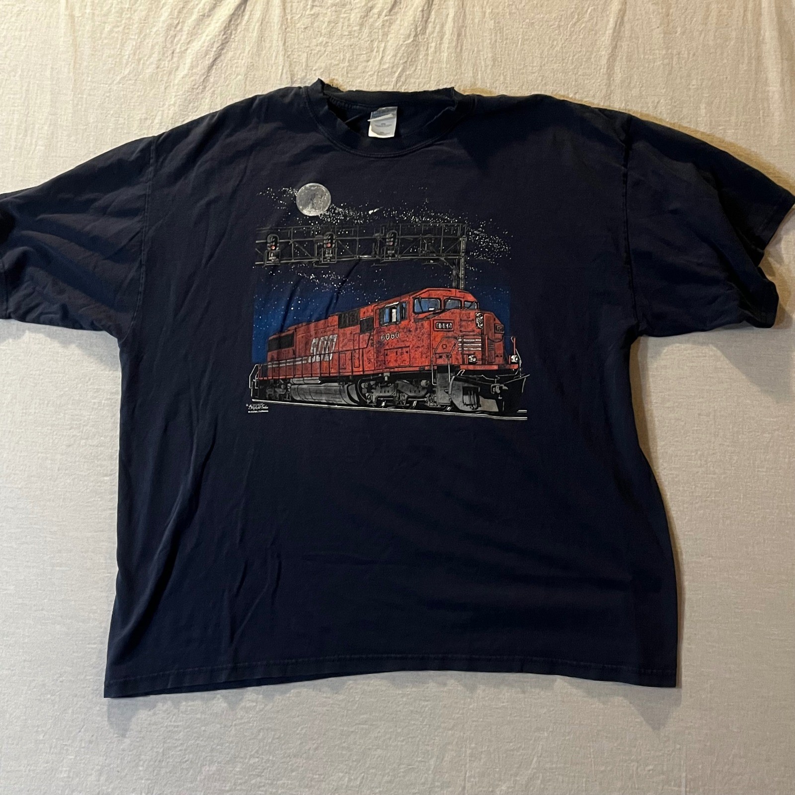 Daylight Sales Train Locomotive Graphic T Shirt Mens 2XL Navy Blue Tee