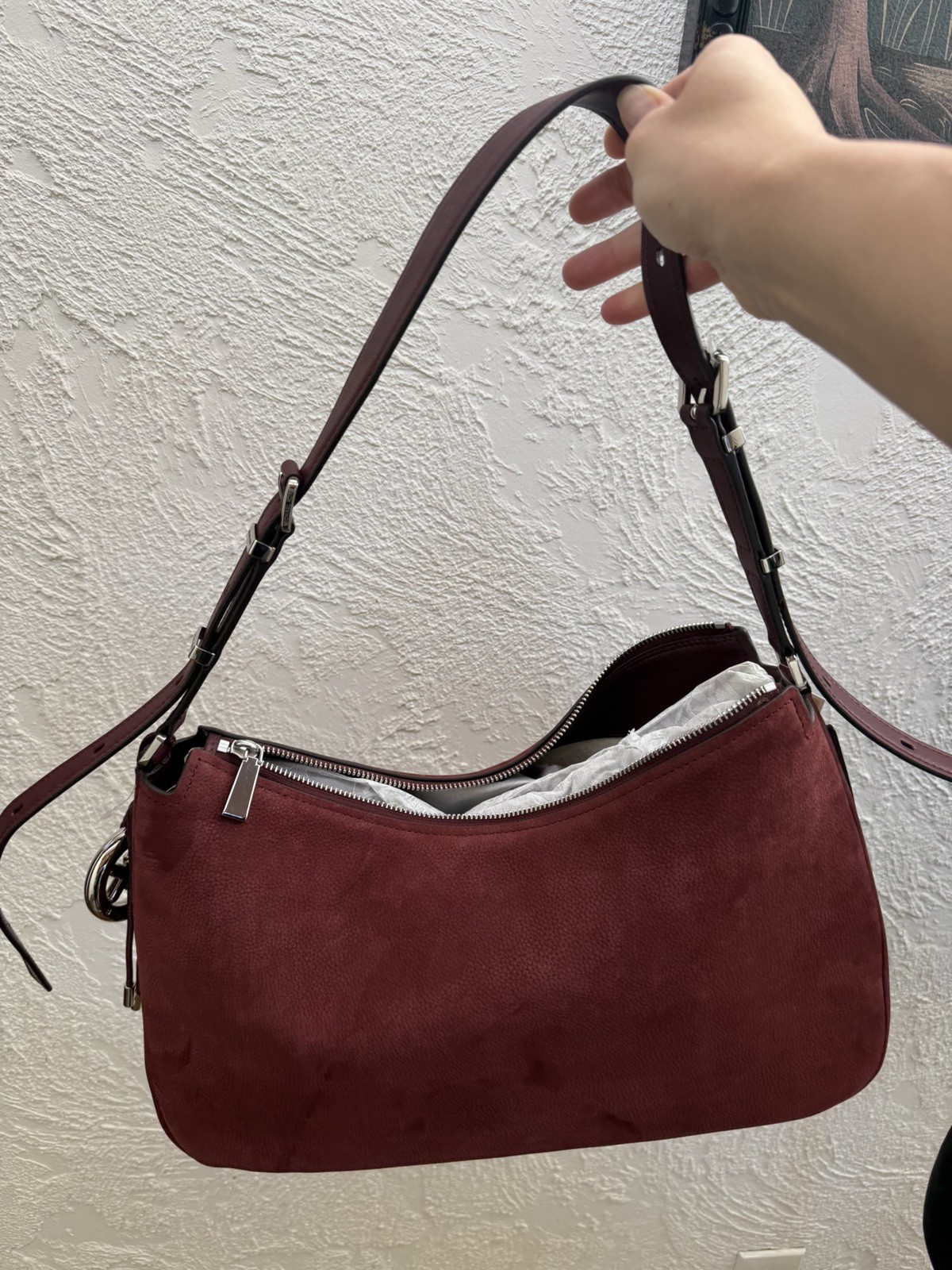 NWT Michael Kors Nolita Medium Nubuck Shoulder Crossbody Bag, Oxblood Red