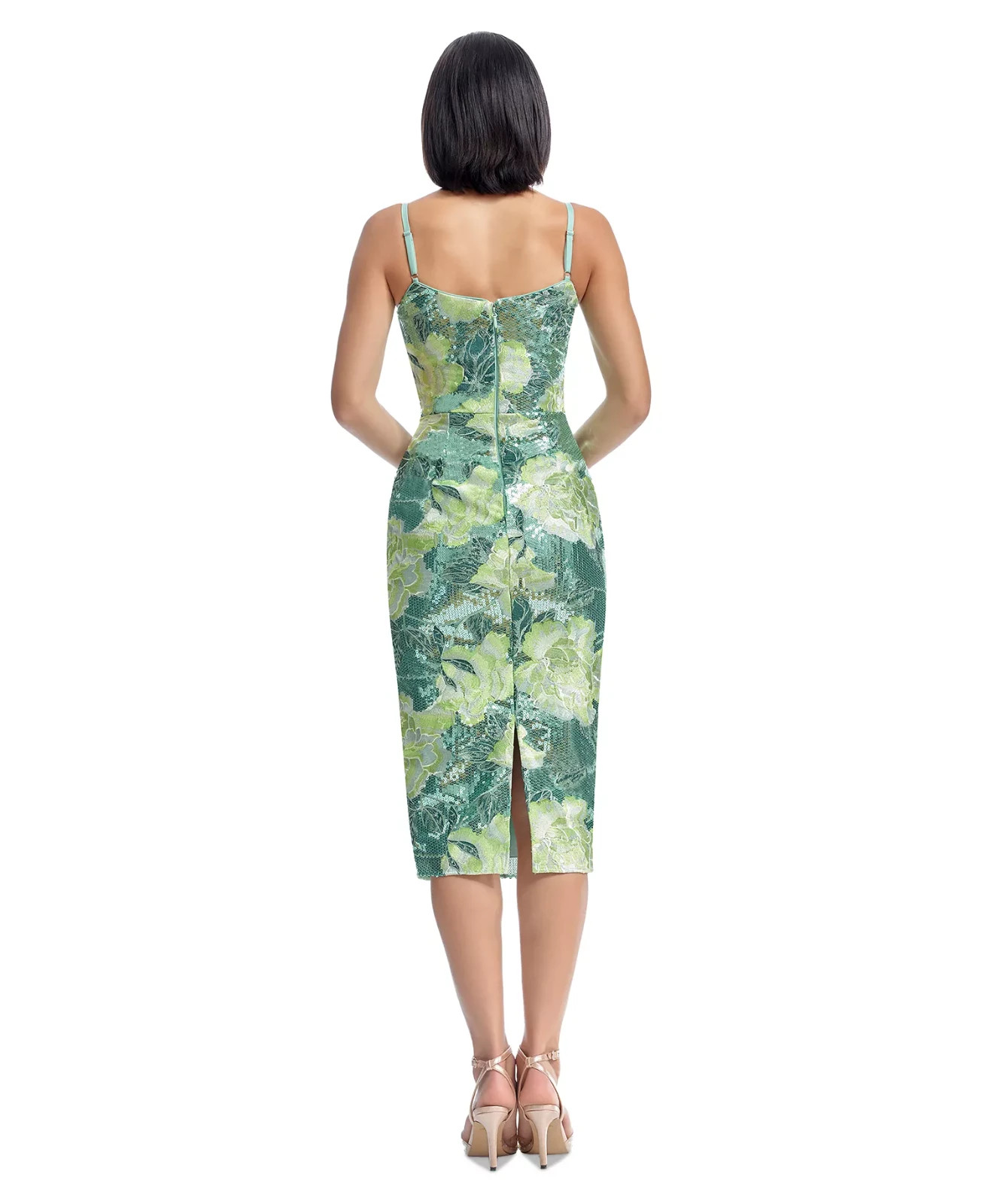 Dress The Population Blakely Floral Embroidered Sequined Midi Dress Medium $328