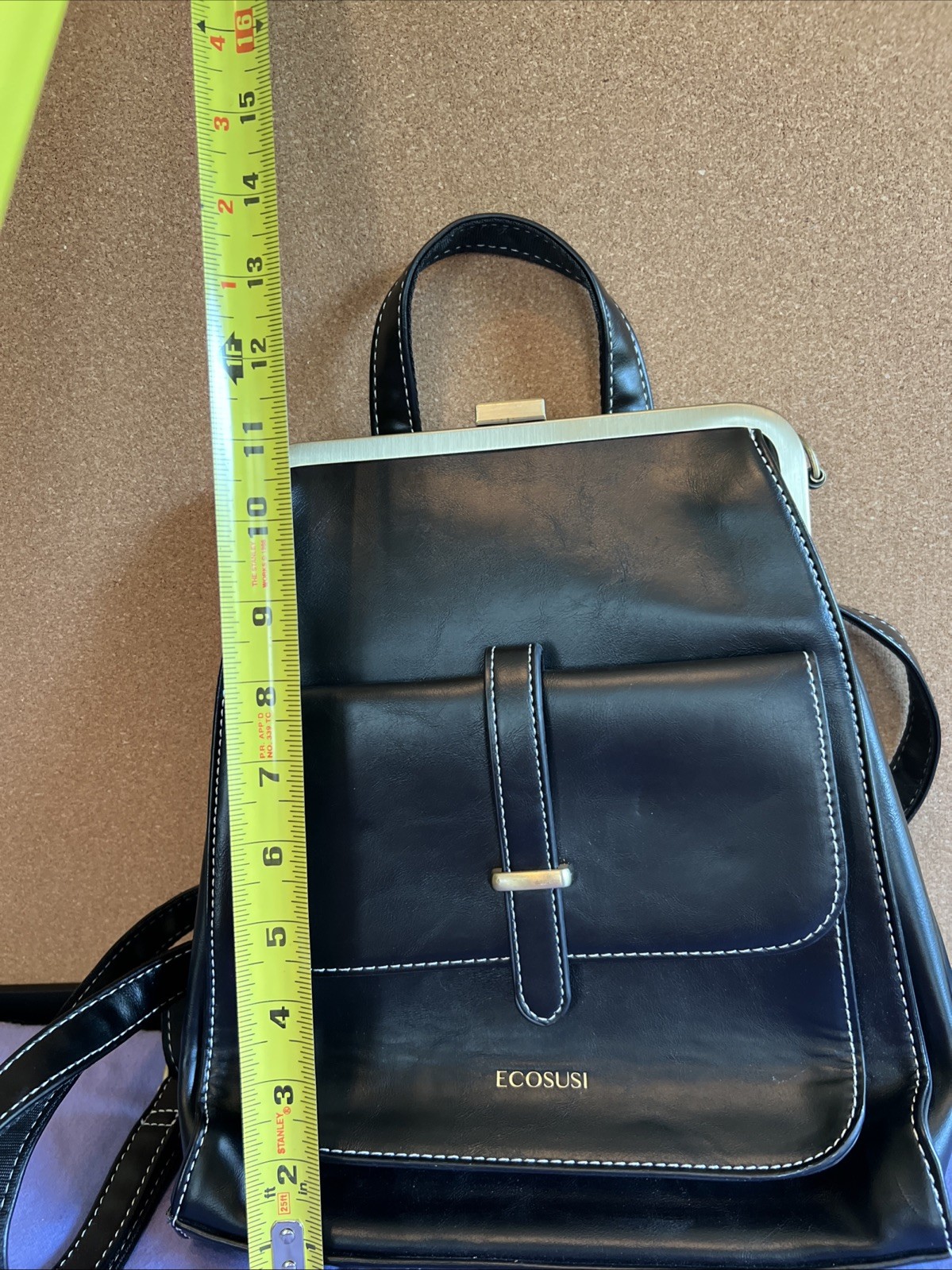 ECOSUSI Black Faux Leather Backpack Satchel Excellent Condition!