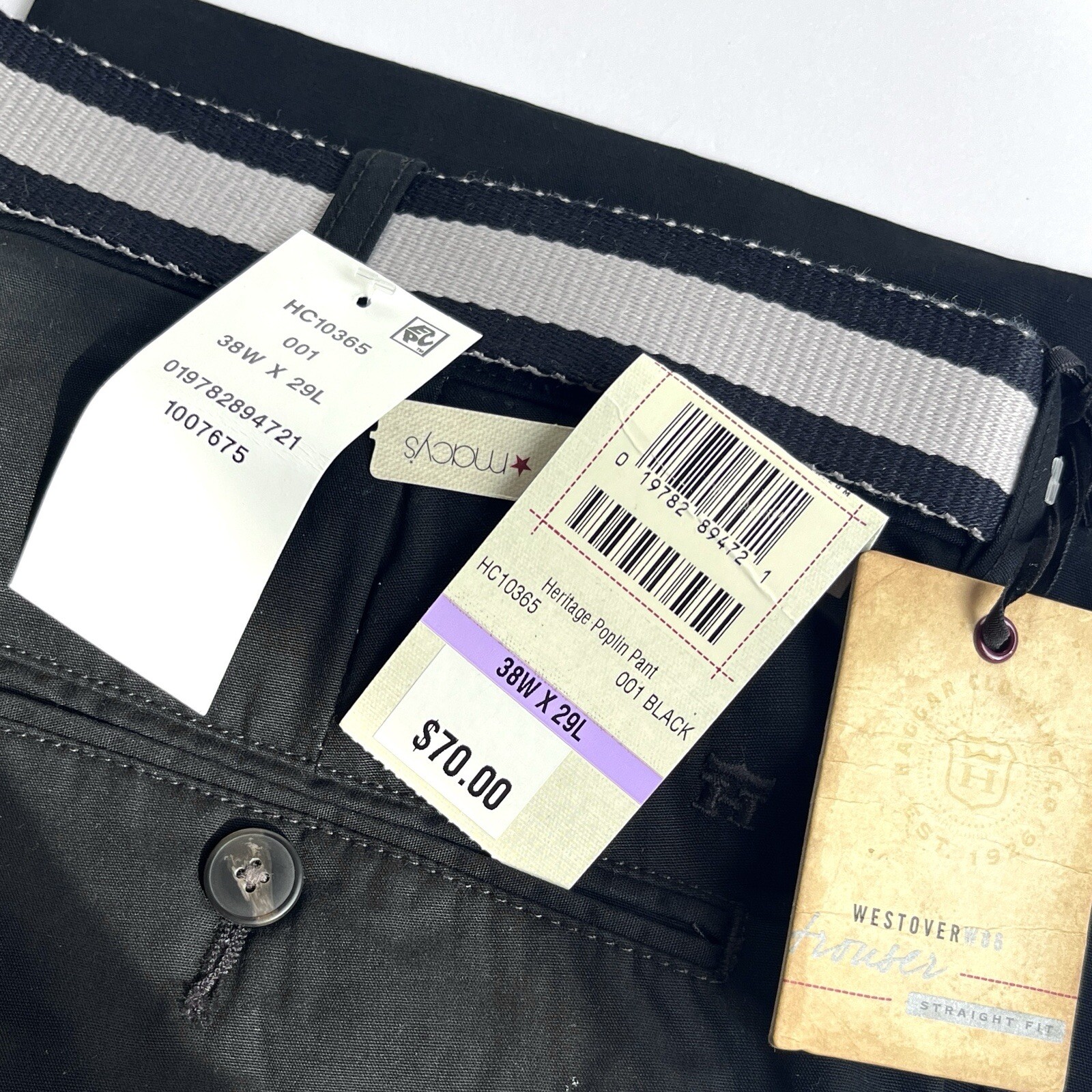 NWT New Men’s Haggar Heritage Pants Chino Golf Black Grey Khaki Belt Large 38×30