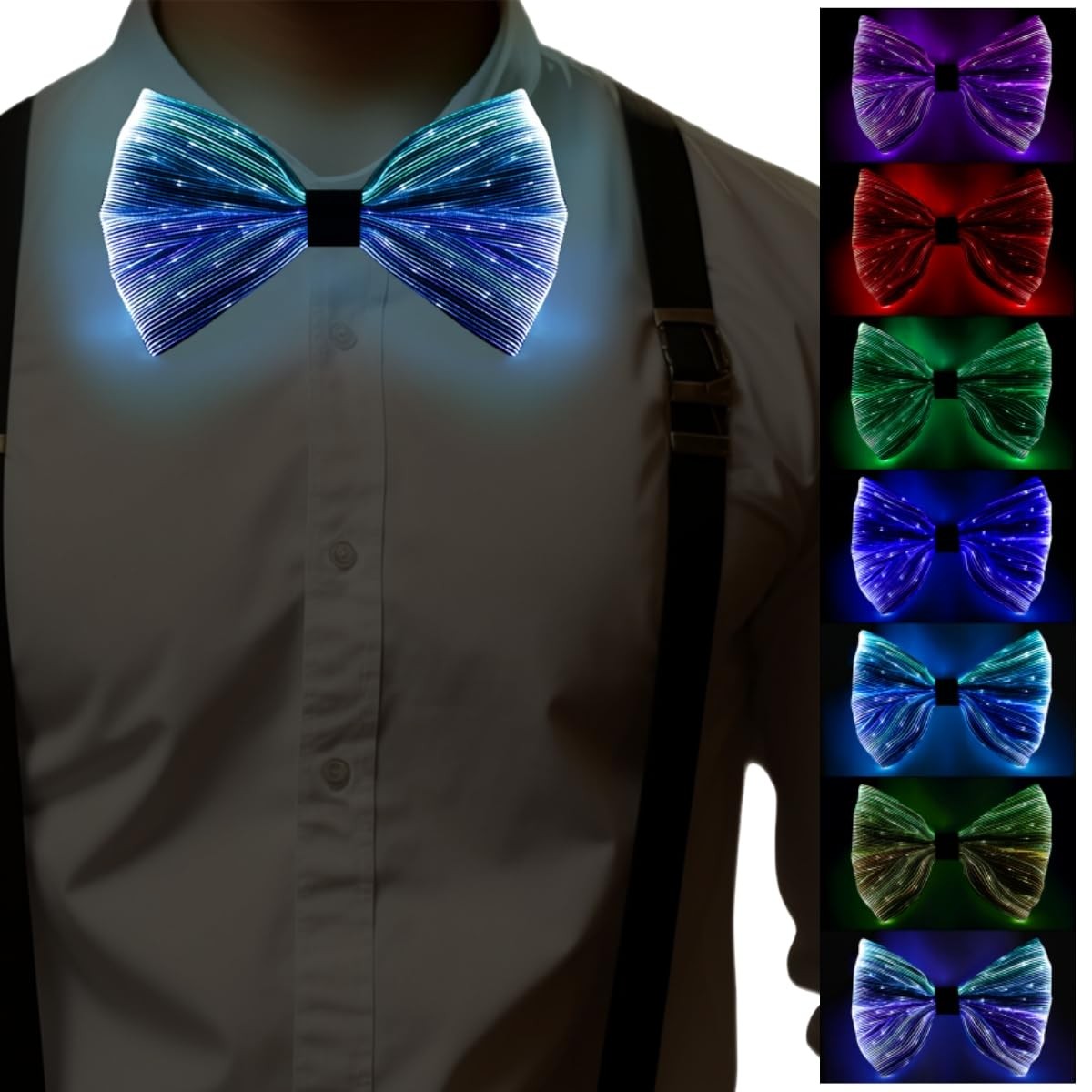 light up bow tie Rechargeable Fiber Optic Bowtie 7 Colors & 5 Modes – Disco, …