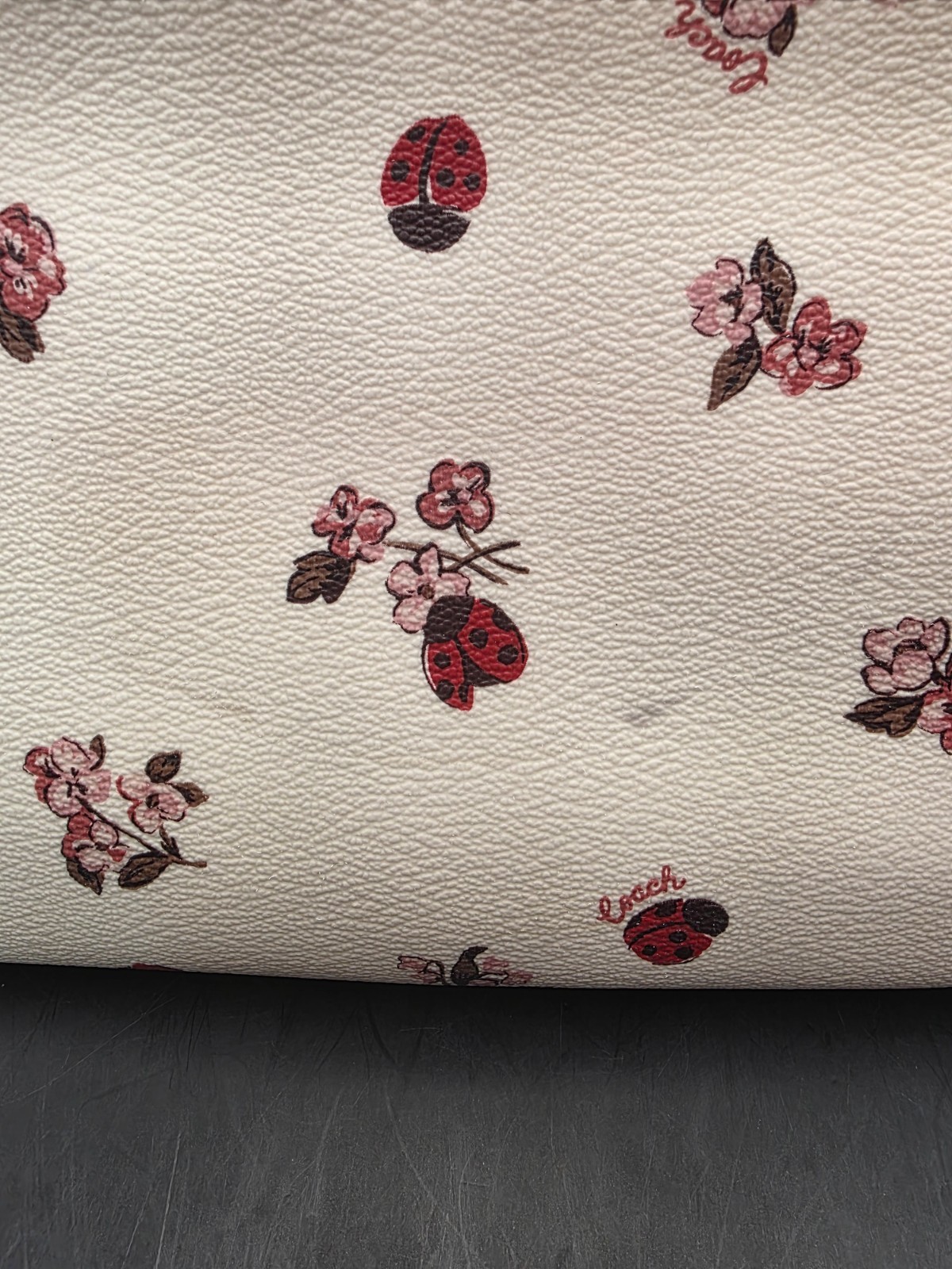 NEW COACH GALLERY TOTE WITH LADYBUG FLORAL PRINT (SCUFF MARKS BACK)
