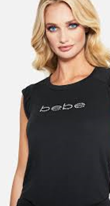 BEBE RHINESTONE LOGO Stretch TRANSPARENT Ruched Side Mesh Black Sz M $49
