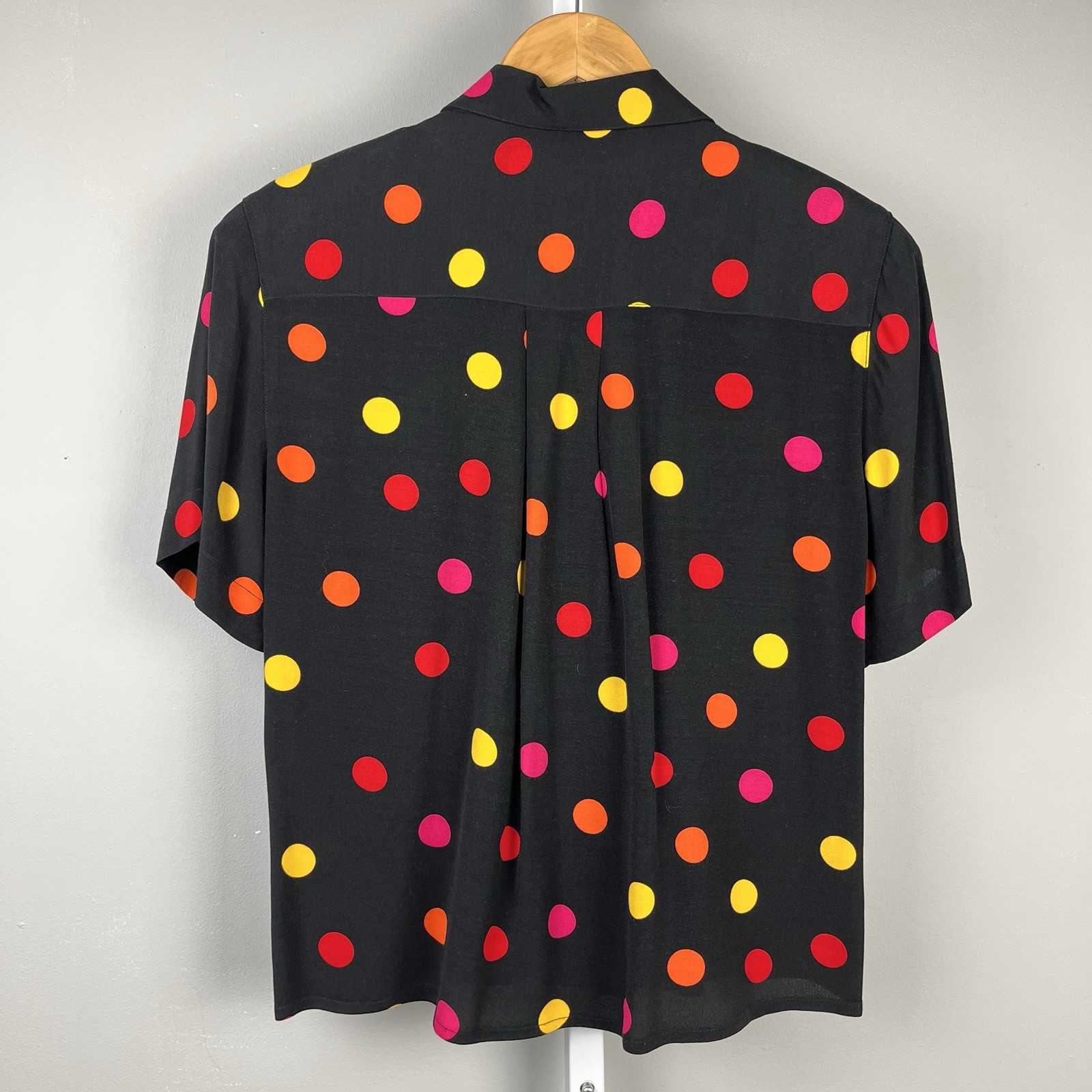 Jones New York Vintage Button Up Shirt Top Womens Size 4 Black Multi Polka Dot