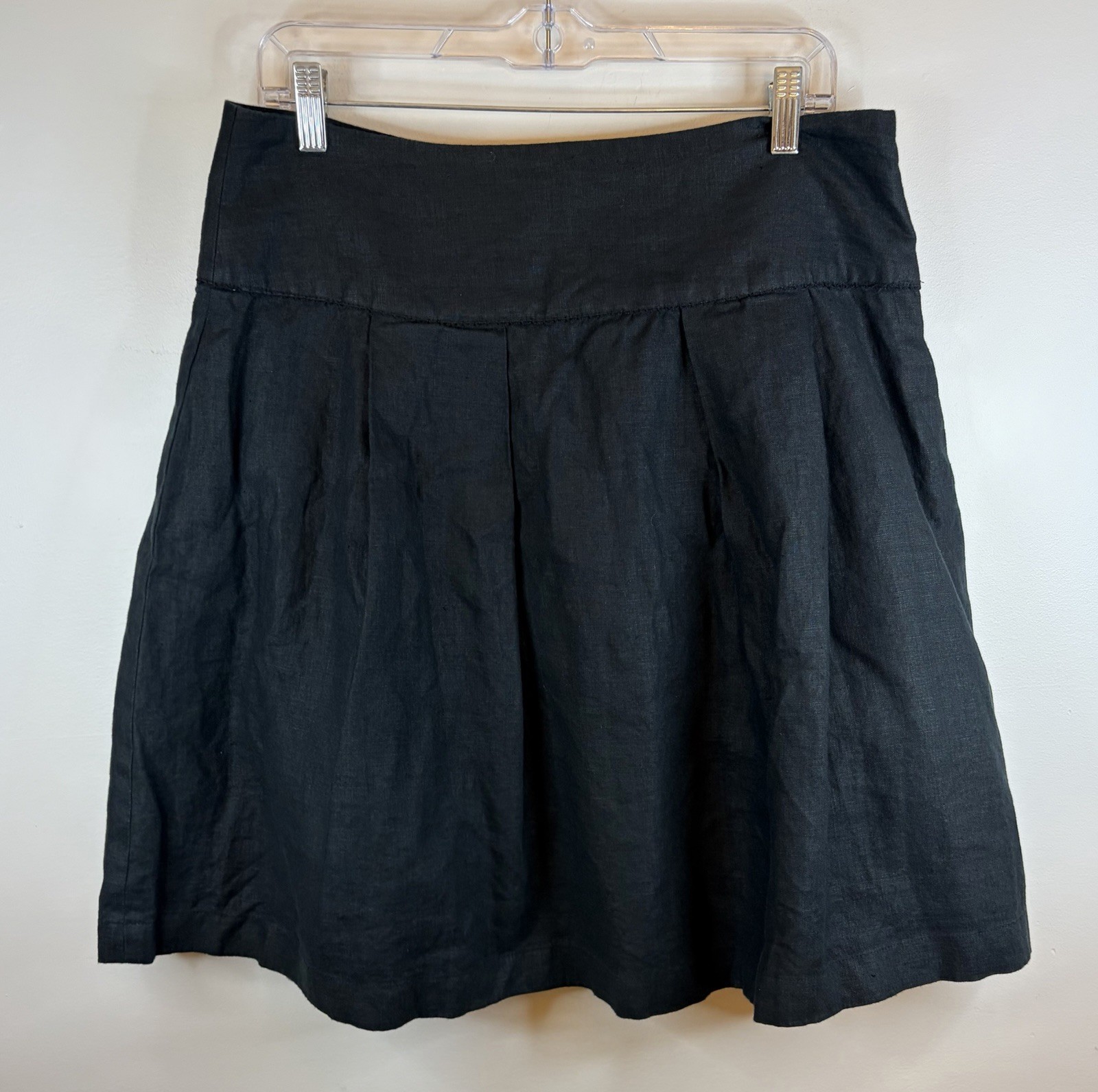 GAP Skirt 100% Linen Above Knee Women 10 Black Lined A-Line Side Zip Minimalist