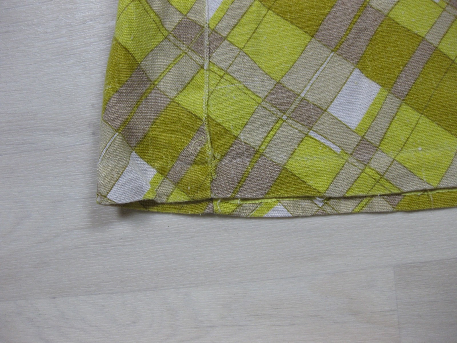 Vintage 60s Mini Sheath Shift Dress (S) Plaid Yellow Day Glo Sleeveless MOD