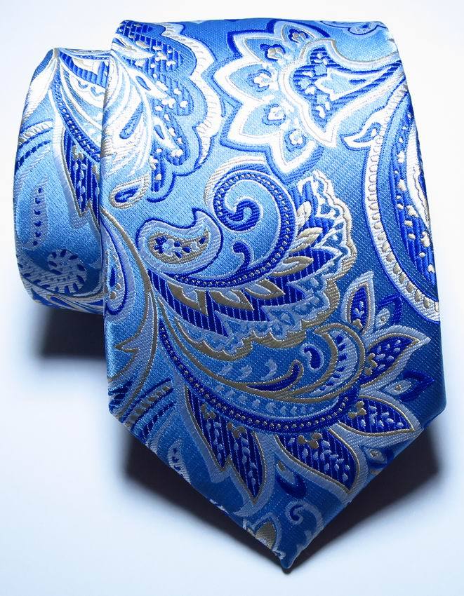 New Classic Paisley Light Blue White JACQUARD WOVEN Silk Men’s Tie Necktie