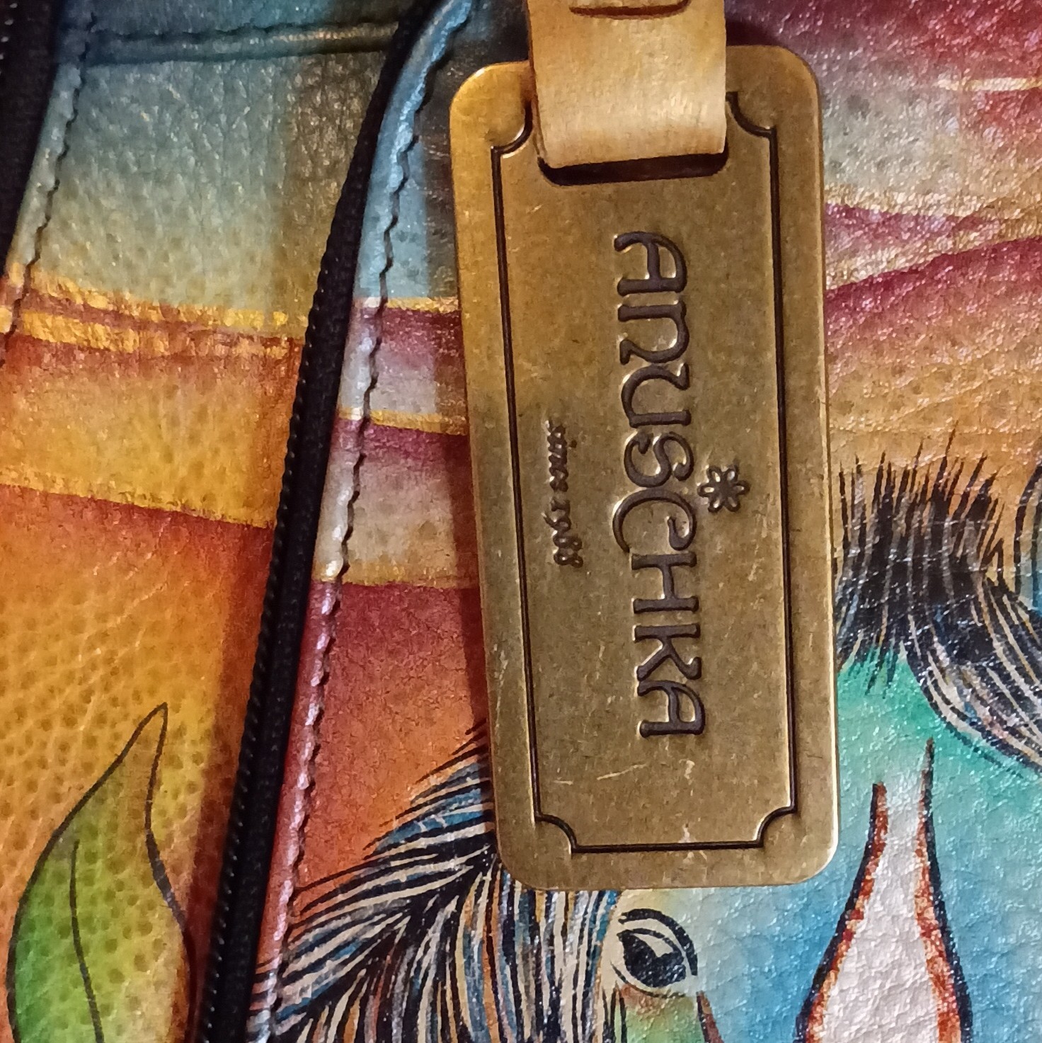 Anuschka Hand Painted Leather Animal Floral Zip Around Shoulder Bag Purse