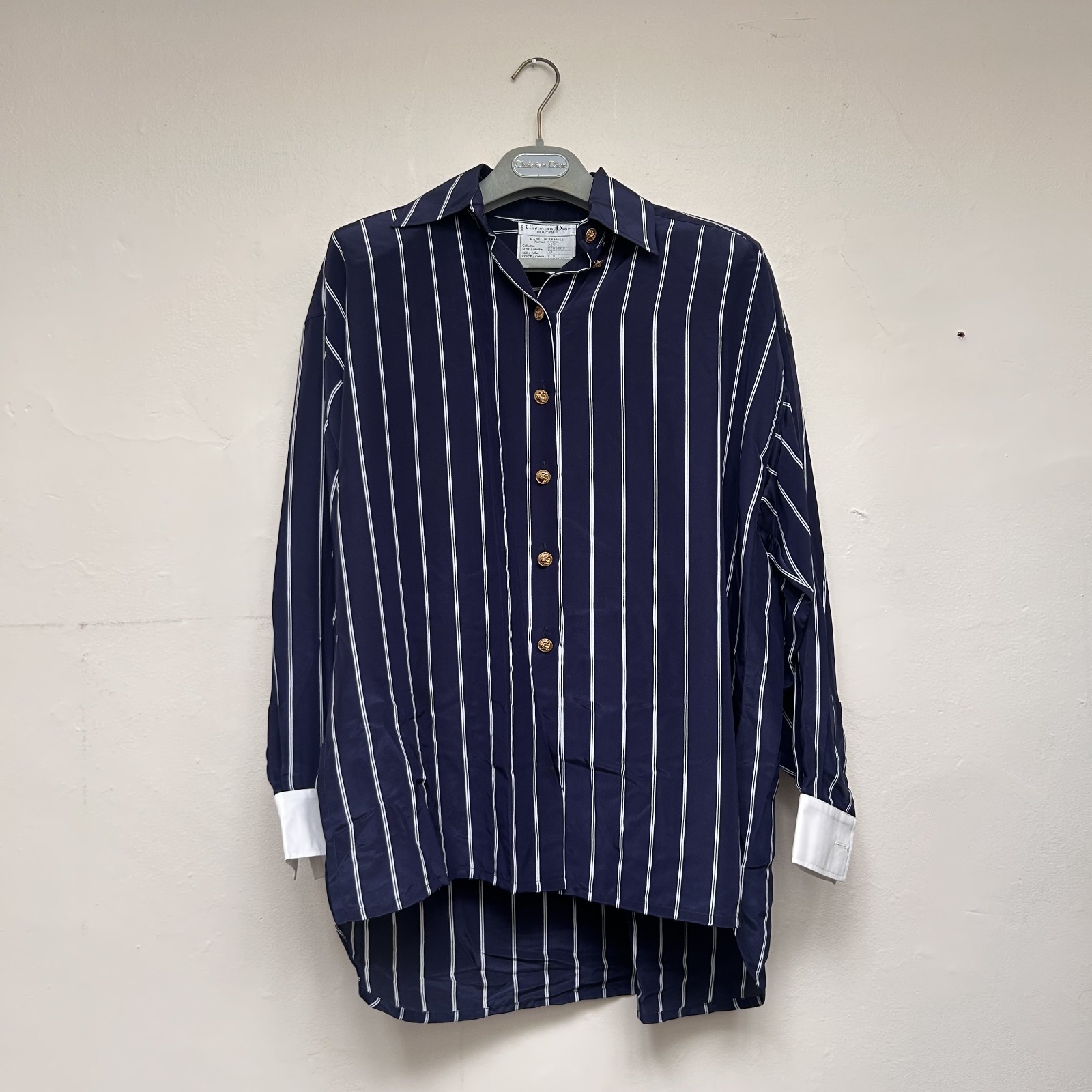 Vintage Christian Dior Boutique 1995 Navy Stripe Shirt Camisole Set FR 38