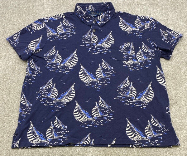 Polo by Ralph Lauren Polo Shirt Men’s XL Short Sleeve Blue Sailboats Cotton 4347