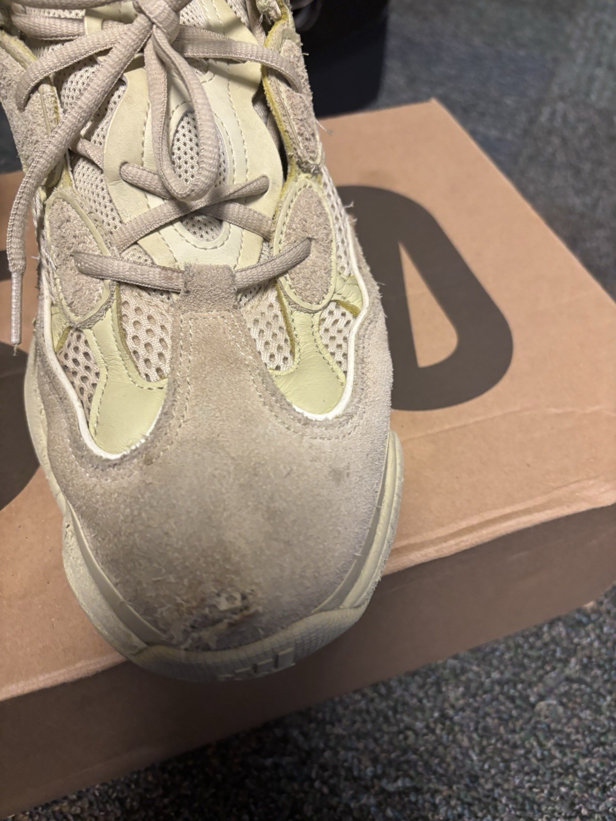 adidas Yeezy 500 Super Moon Yellow Beige Mesh Suede Men’s Athletic Sneaker