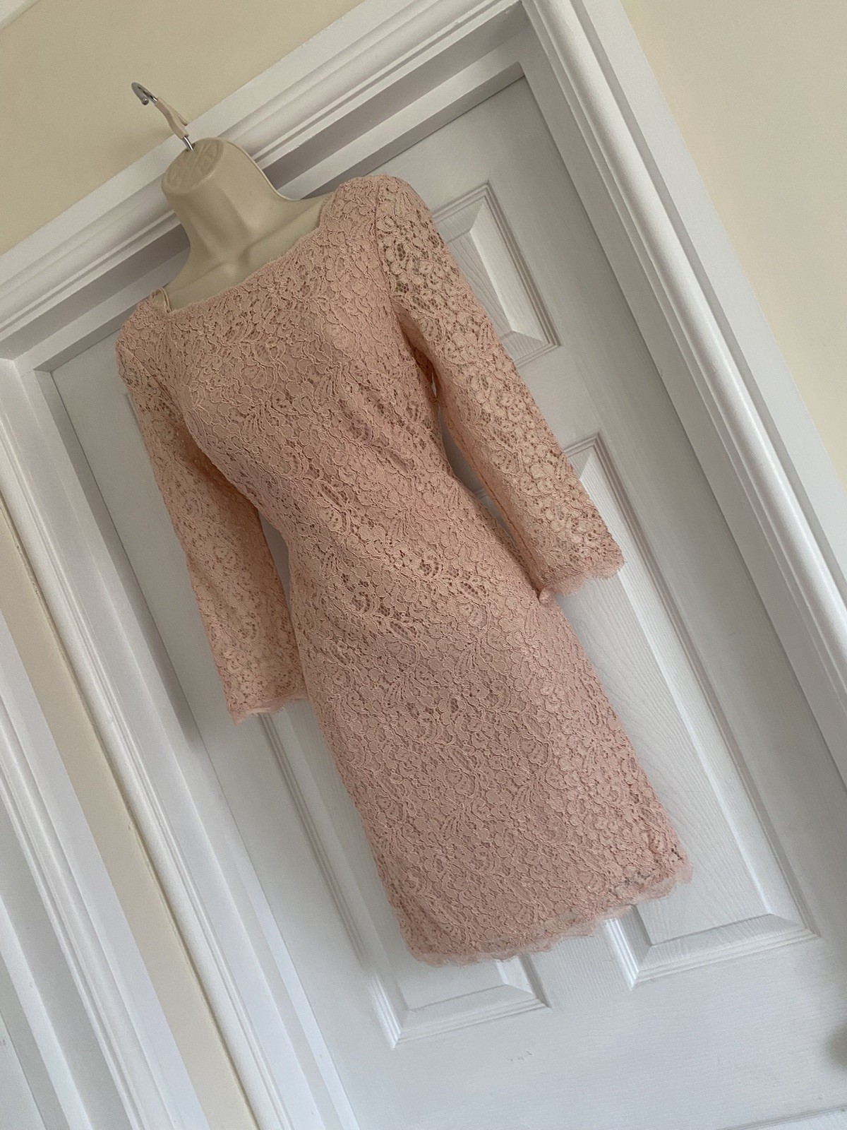 ADRIANNA PAPELL NEW YORK BNWT APPLIQUÉ LACE SIZE 8/10 BLUSH WIGGLE PARTY DRESS