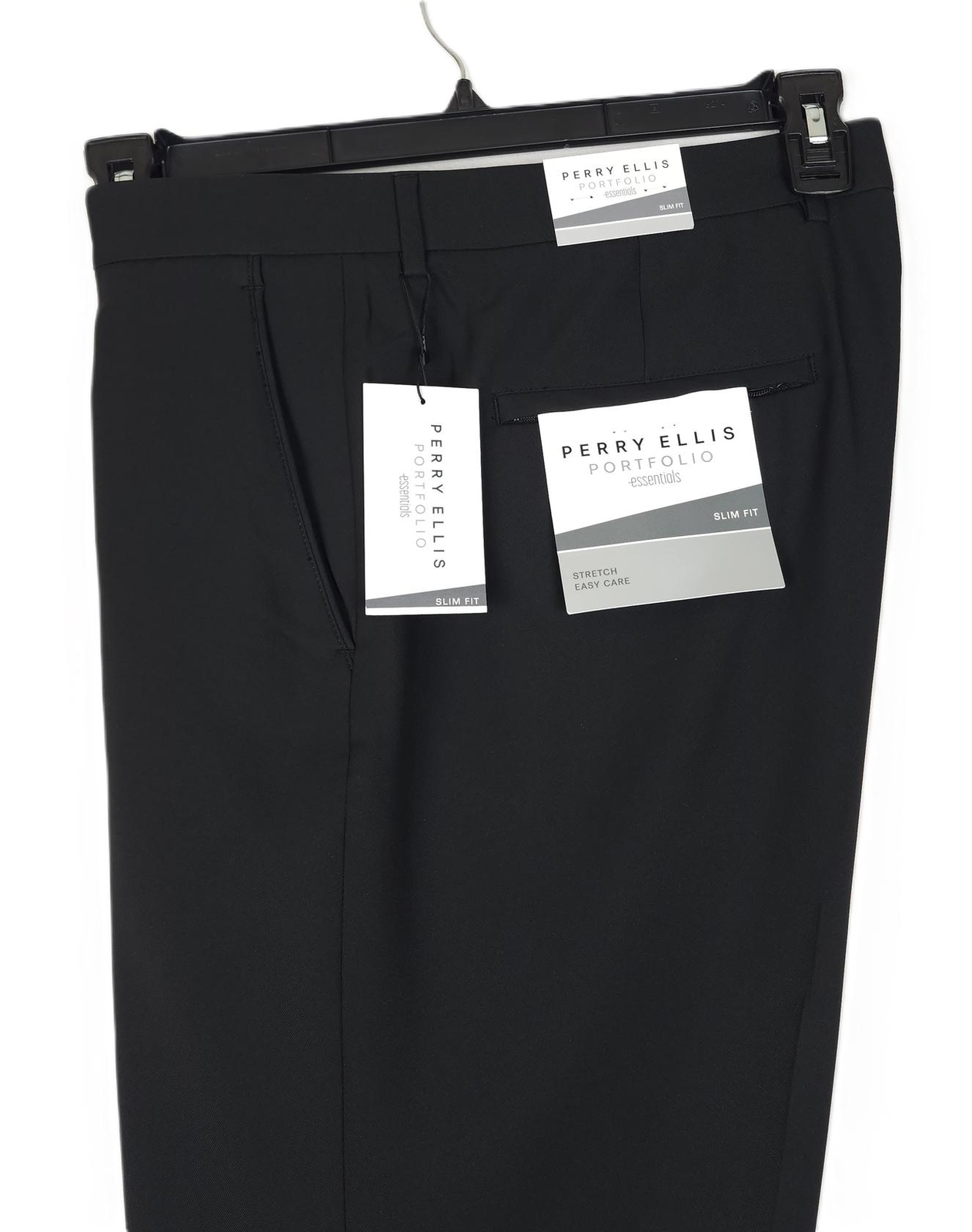 Perry Ellis Mens Slim Fit Golf Dress Pants 40×30 Black Solid Stretch NWT