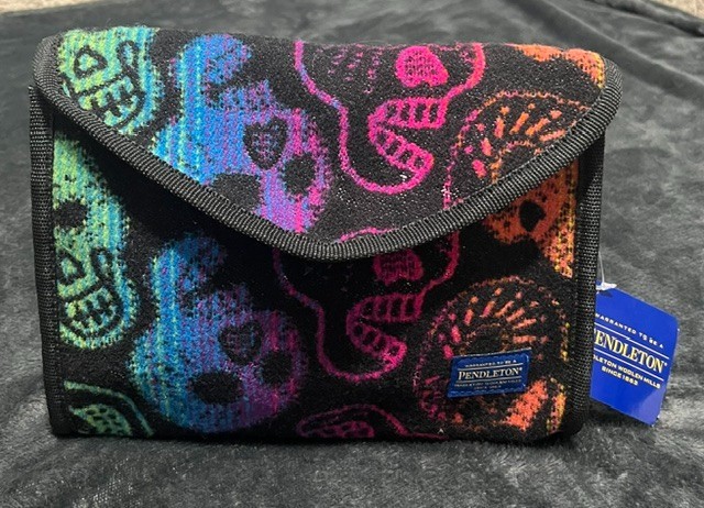 Pendleton RARE Wool and Leather Sugar Skulls Makeup Bag/Clutch