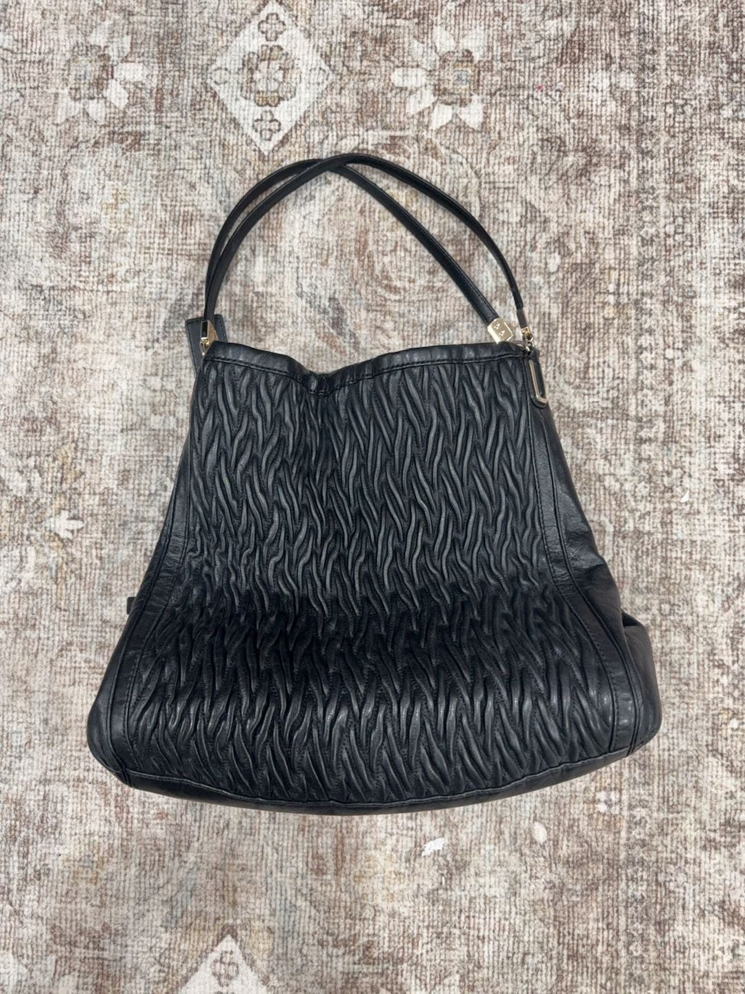 Authentic Coach Black Ruched”Madison” Leather Shoulder Bag
