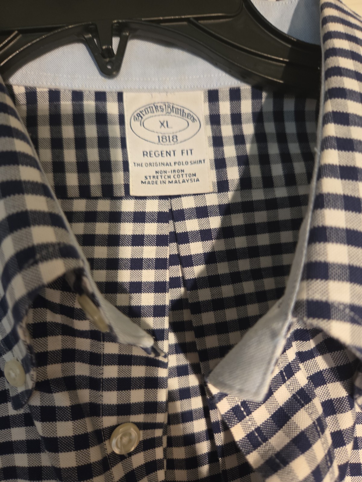 NWOT Brooks Brothers Gingham Button Down Mens XL Navy White Regent Fit Non-Iron