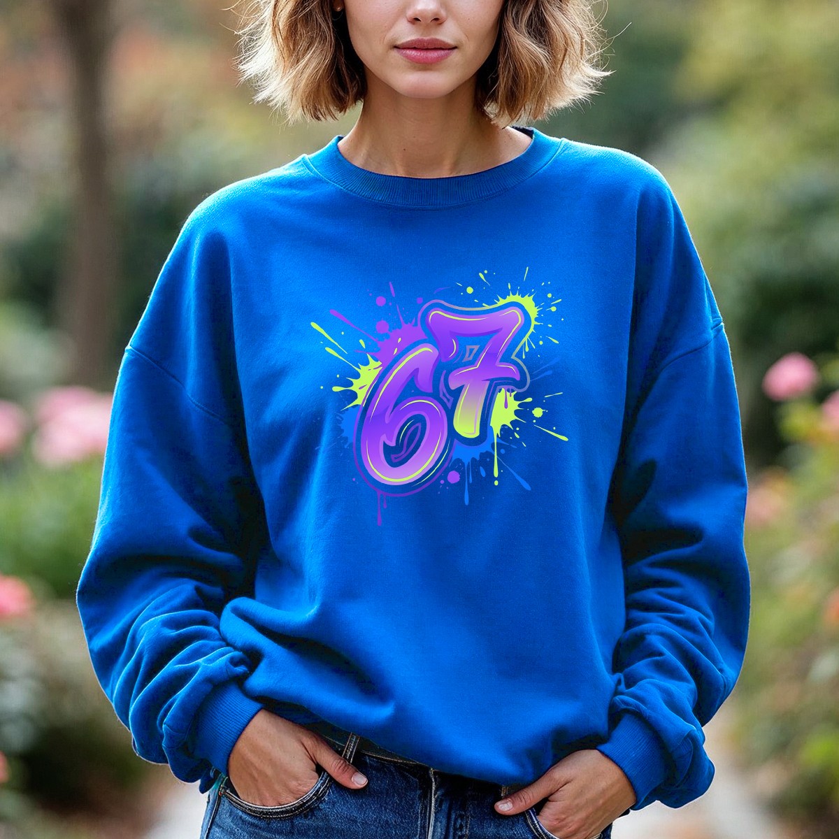 Bright 67 Graffiti Paint Slogan Unisex Sweatshirt Six Seven Graphic Jumper
