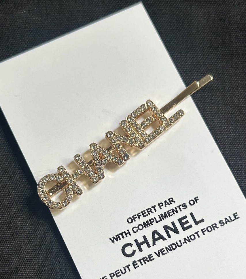 Chanel Hair Clip Barrette Bobby Pin Crystal Gold Bling GWP