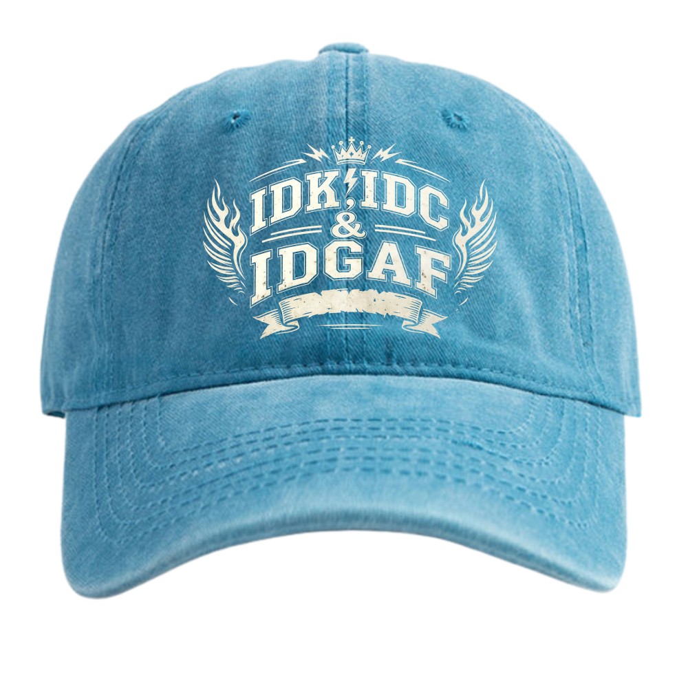 Funny Sarcastic IDK IDC IDGAF Dad Hat Retro Distressed Adjustable Baseball Cap