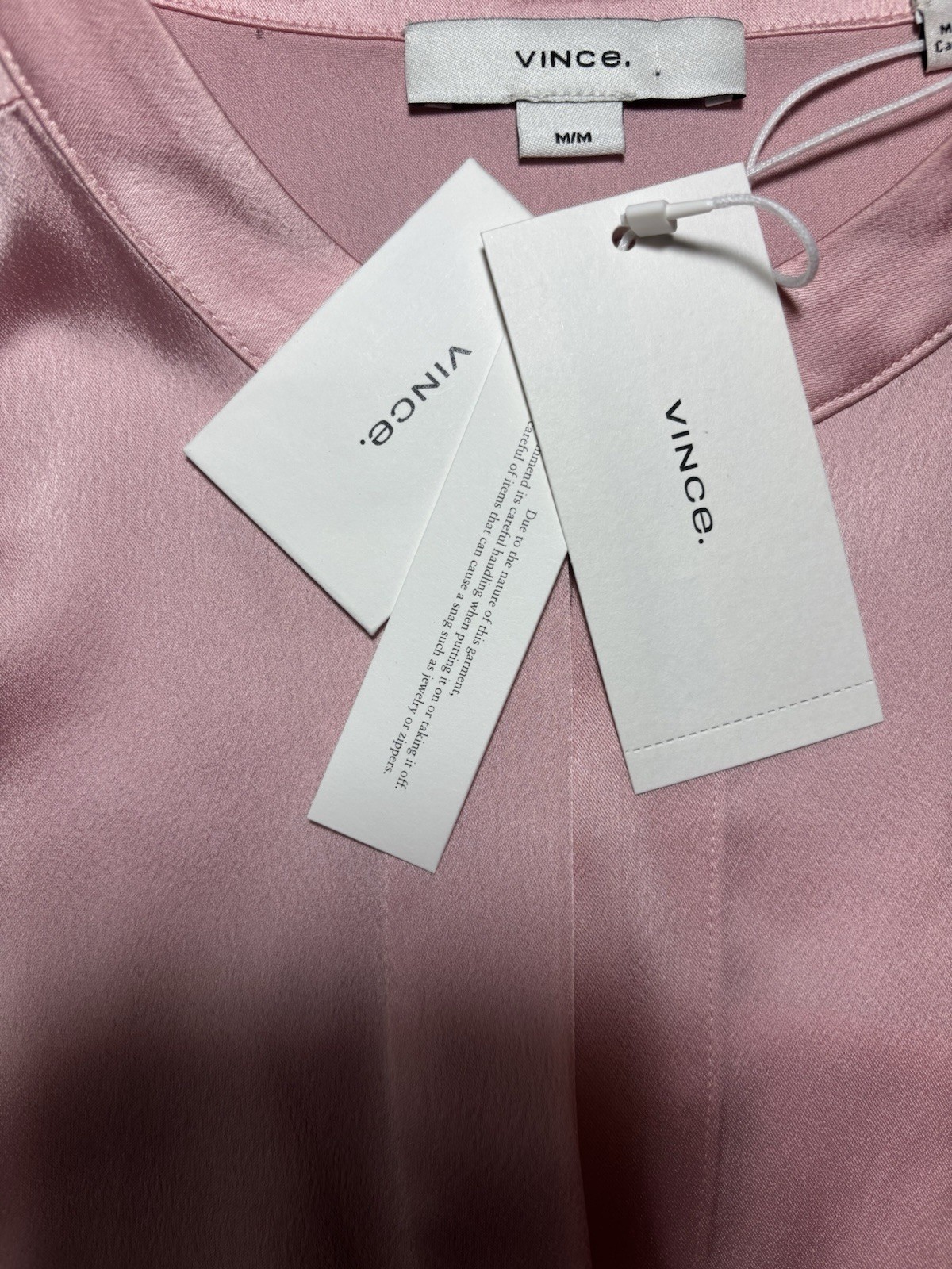 Vince M Medium Womens Blouse Rose Pink Satin Split V Cap Sleeve Popover $295