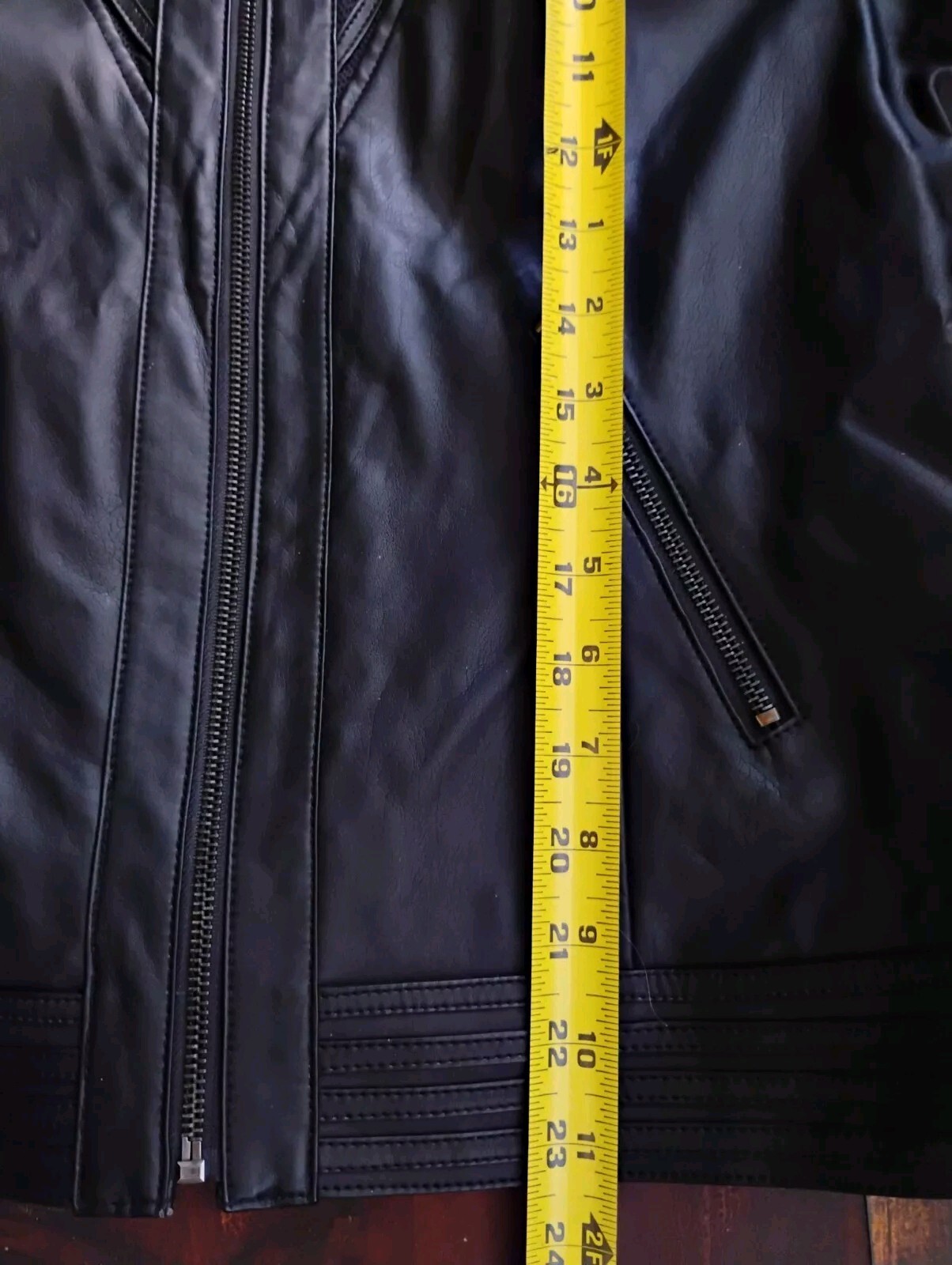 Buckle Black Jacket size L zip front, pockets & cuffs faux leather