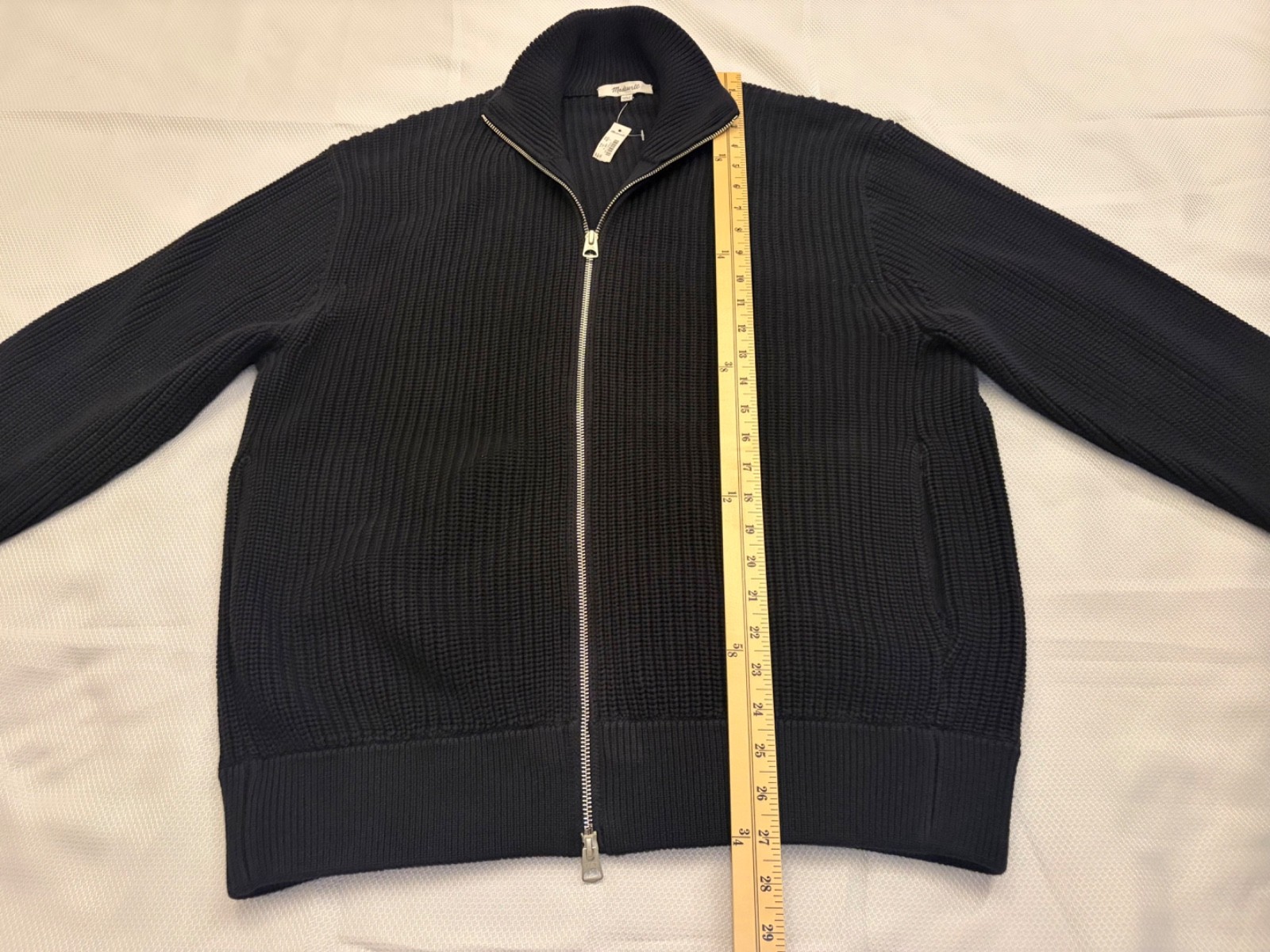 Madewell men’s Cotton Shaker-Stitch Full-Zip Sweater, Obsidian Blue, Size Large