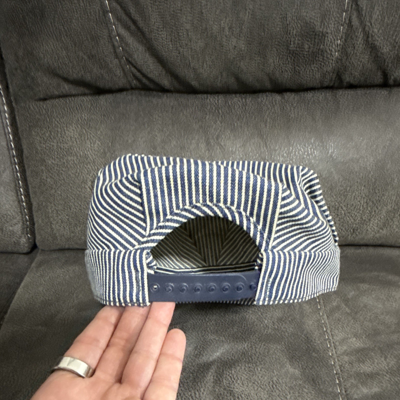 Men’s Blue & White Striped Adjustable train conductor Hat One Size