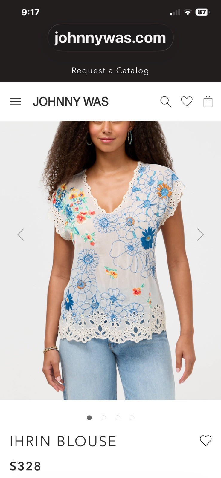 Johnny Was Women’s M White Sheer Floral Embroidered V-Neck Blouse read feedback