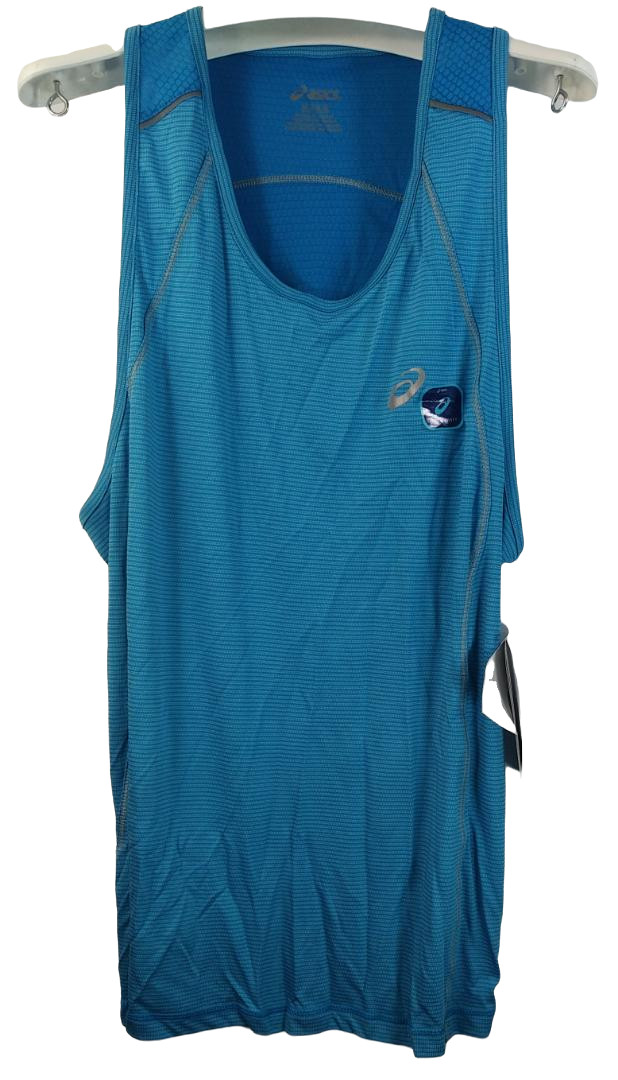 Asics Men’s Shosha Stripe Performance Tank Top, Mediterranean/Light Grey – XL
