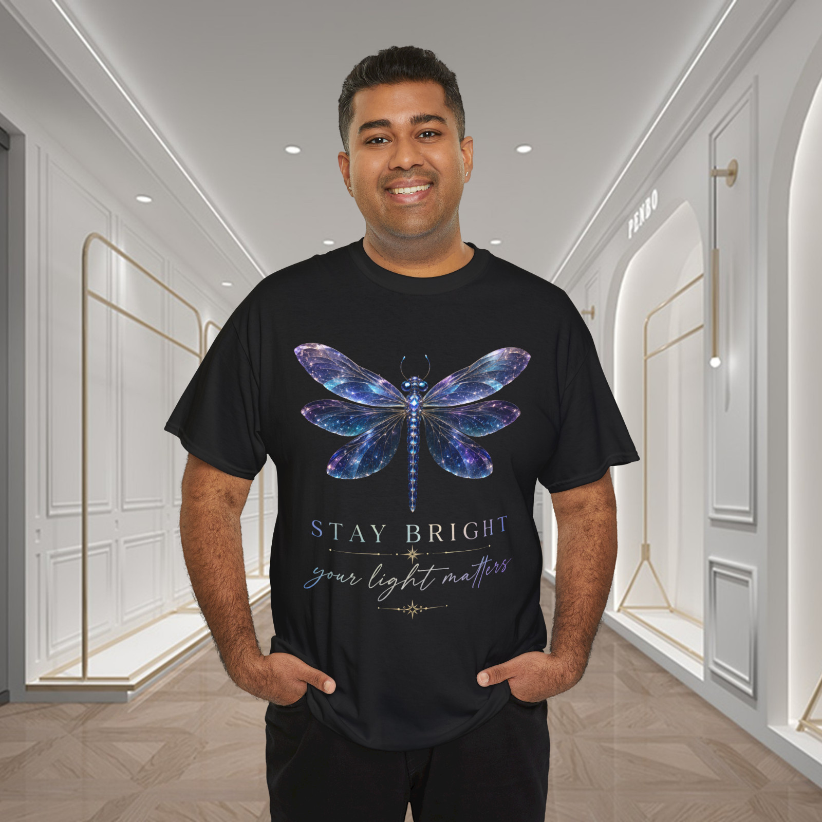 Stay Bright Dragonfly Inspirational Graphic T-Shirt