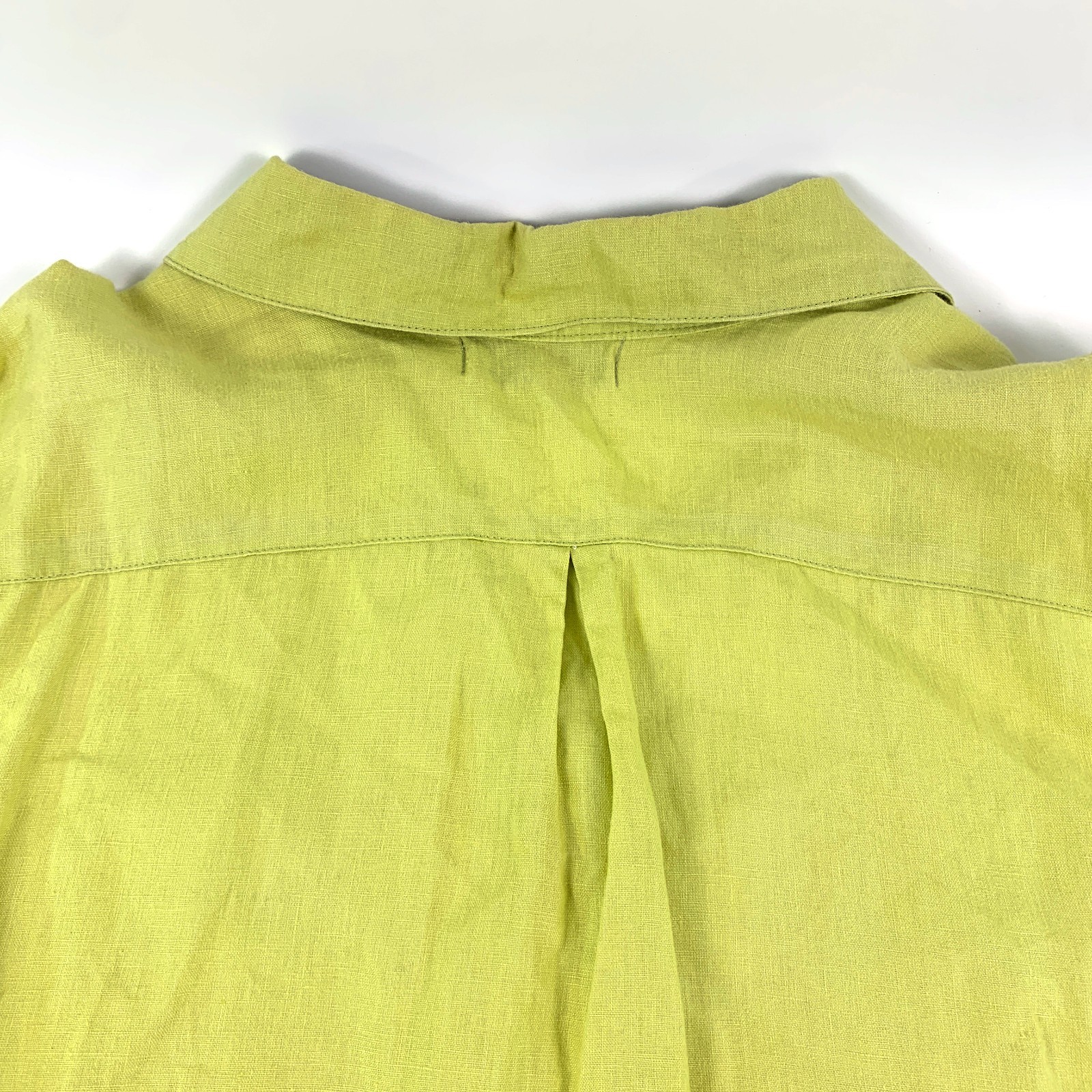 August Silk Options Button Up Blouse Sz 1X 100% Linen Lime Green Embroidered SEE