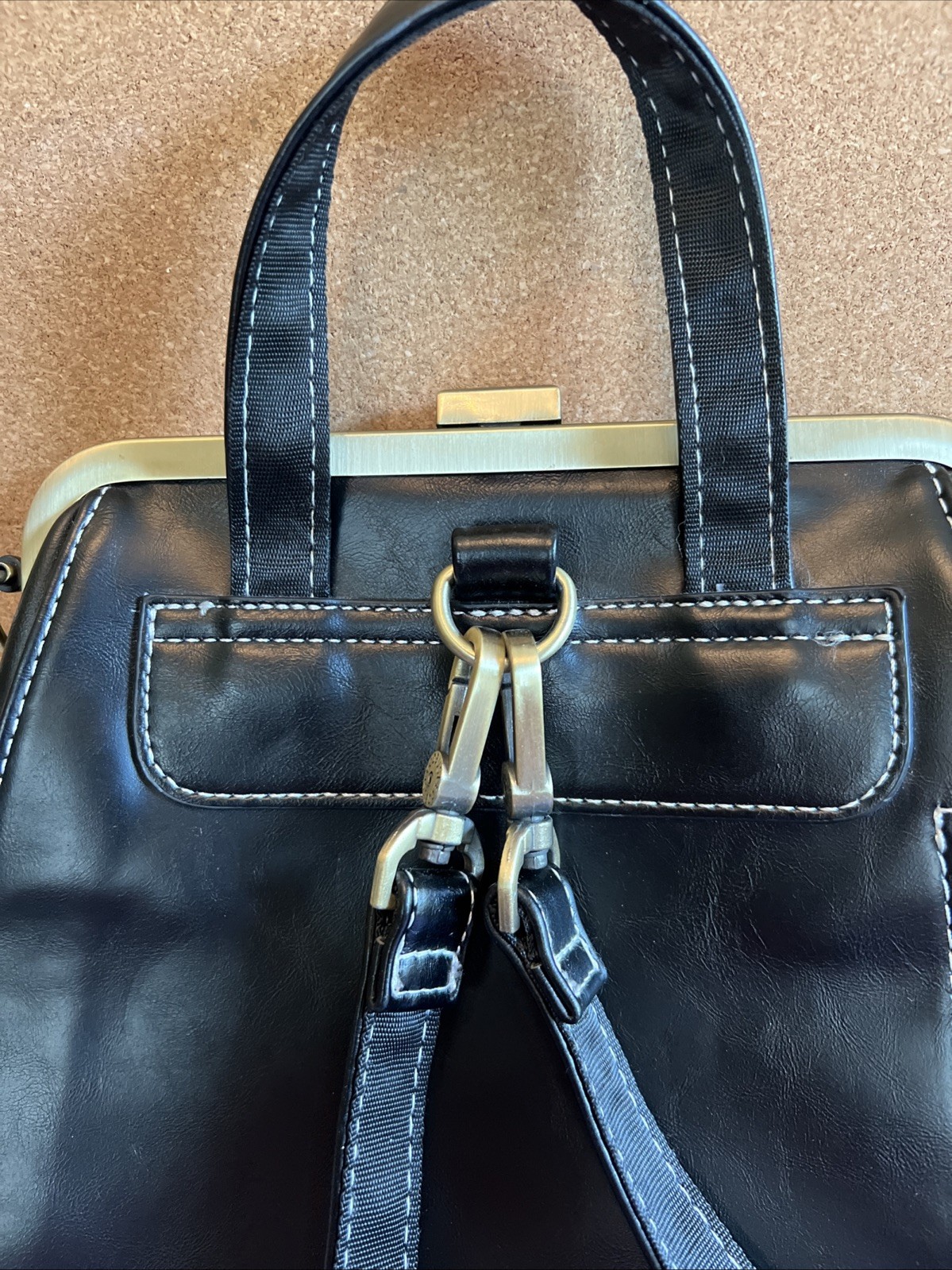 ECOSUSI Black Faux Leather Backpack Satchel Excellent Condition!