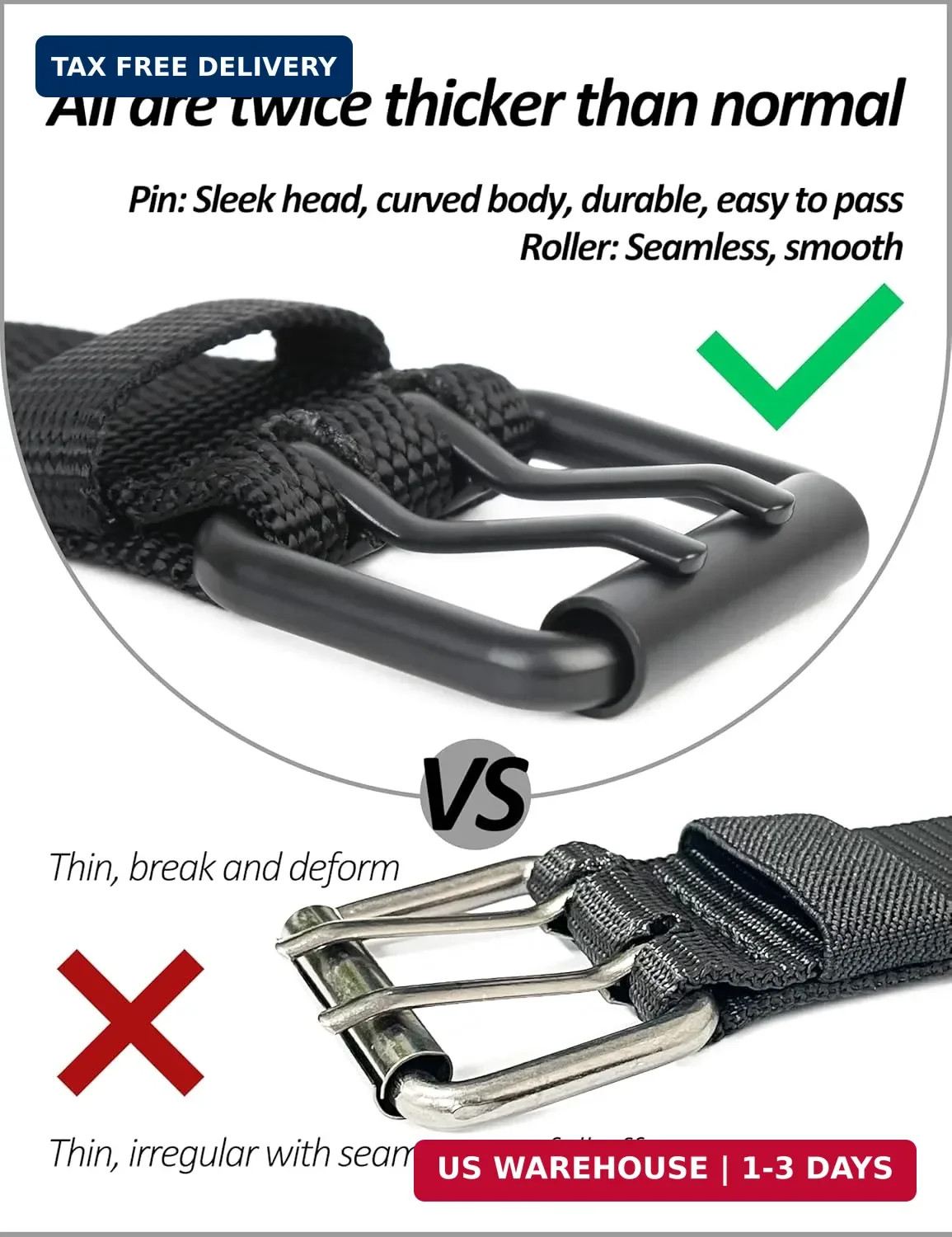 Double Prong Buckle Nylon Punk Belt Men Women, Sizes 28-64 Inches