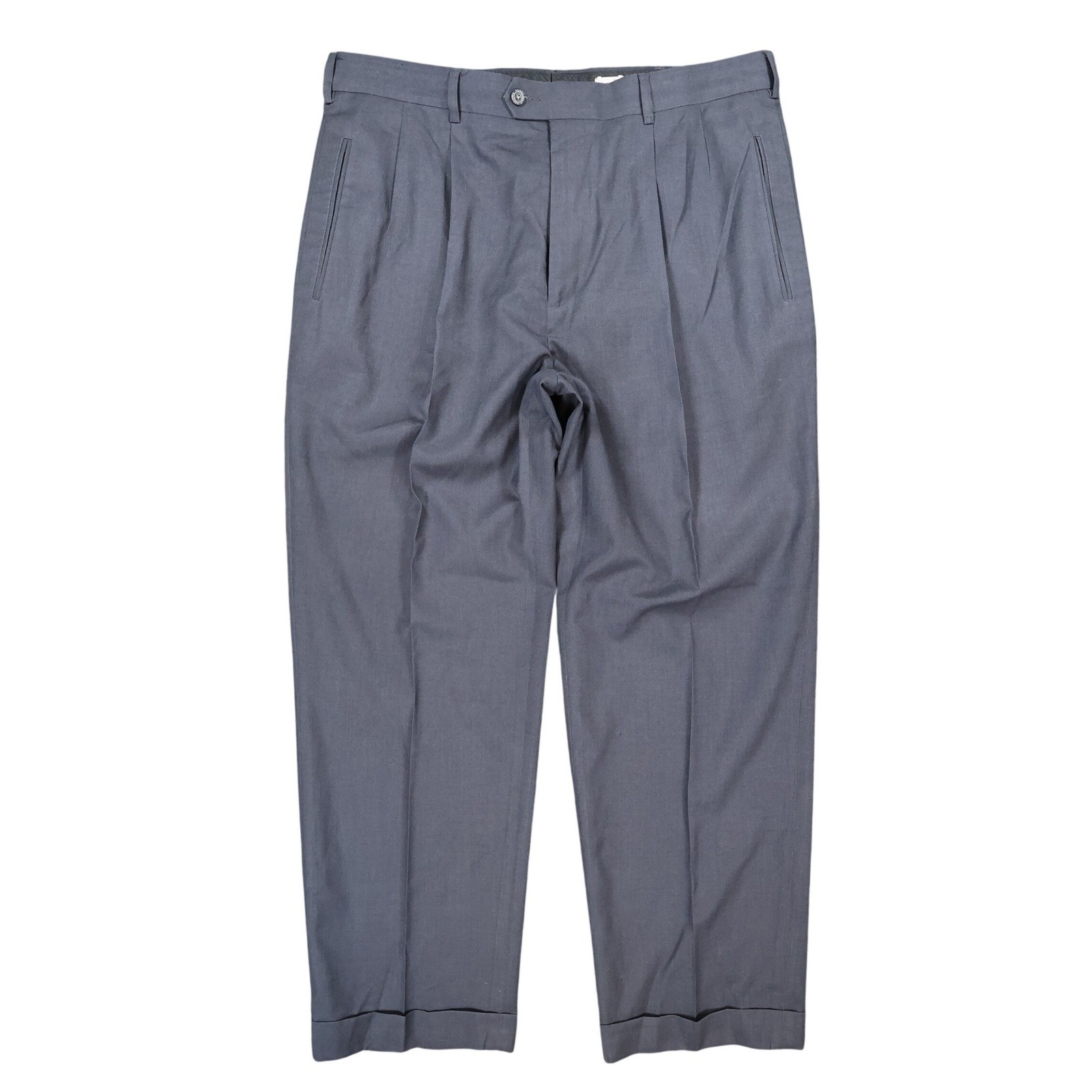 Perry Ellis America Dress Pants Mens 38×30 Gray Polyester Rayon Pleated Cuffed