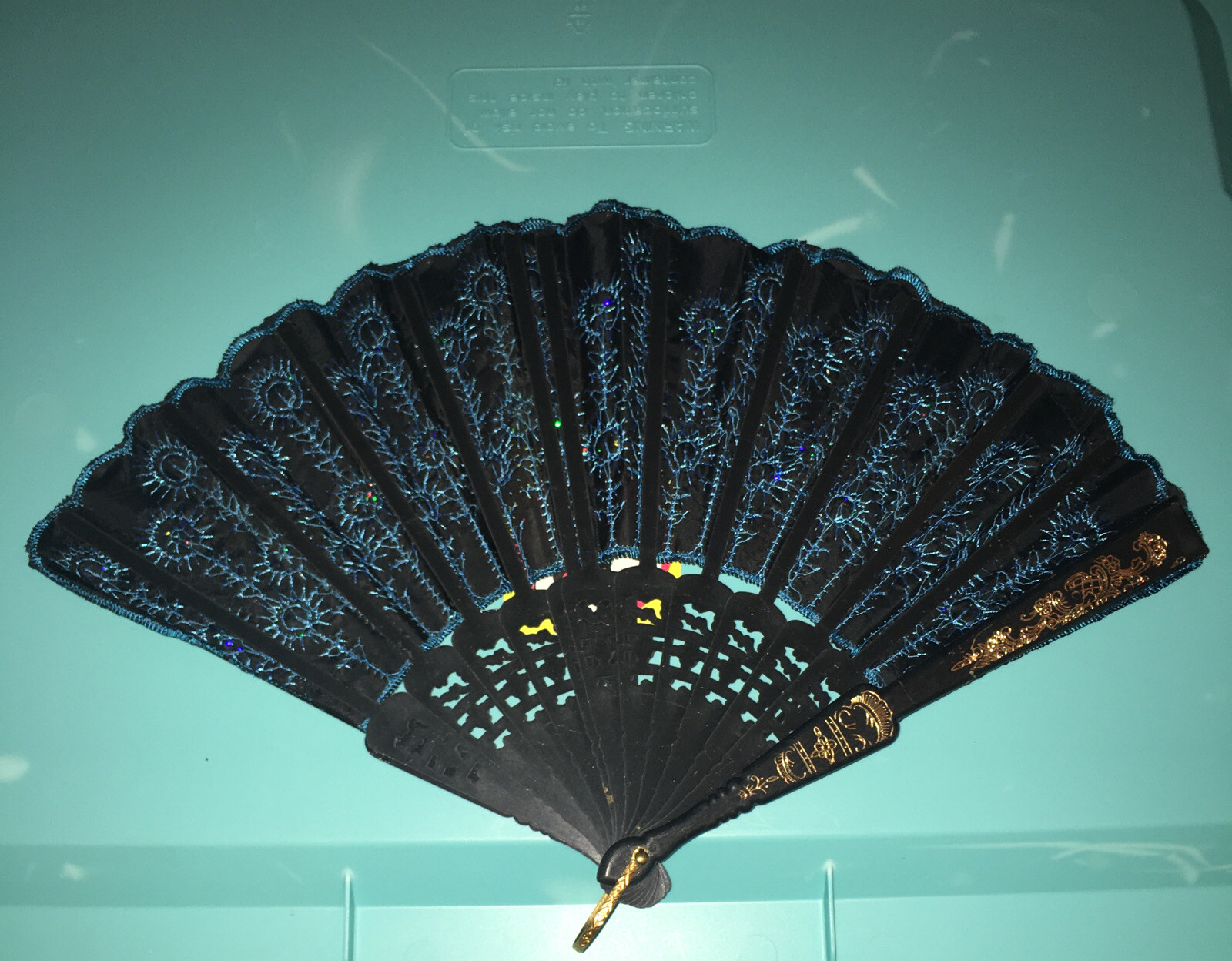Beautiful Fabric Plastic Hand Fan Aqua Turquoise