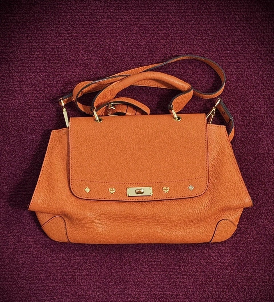 MCM Shoulder Bag Medium Orange Leather 2 Way