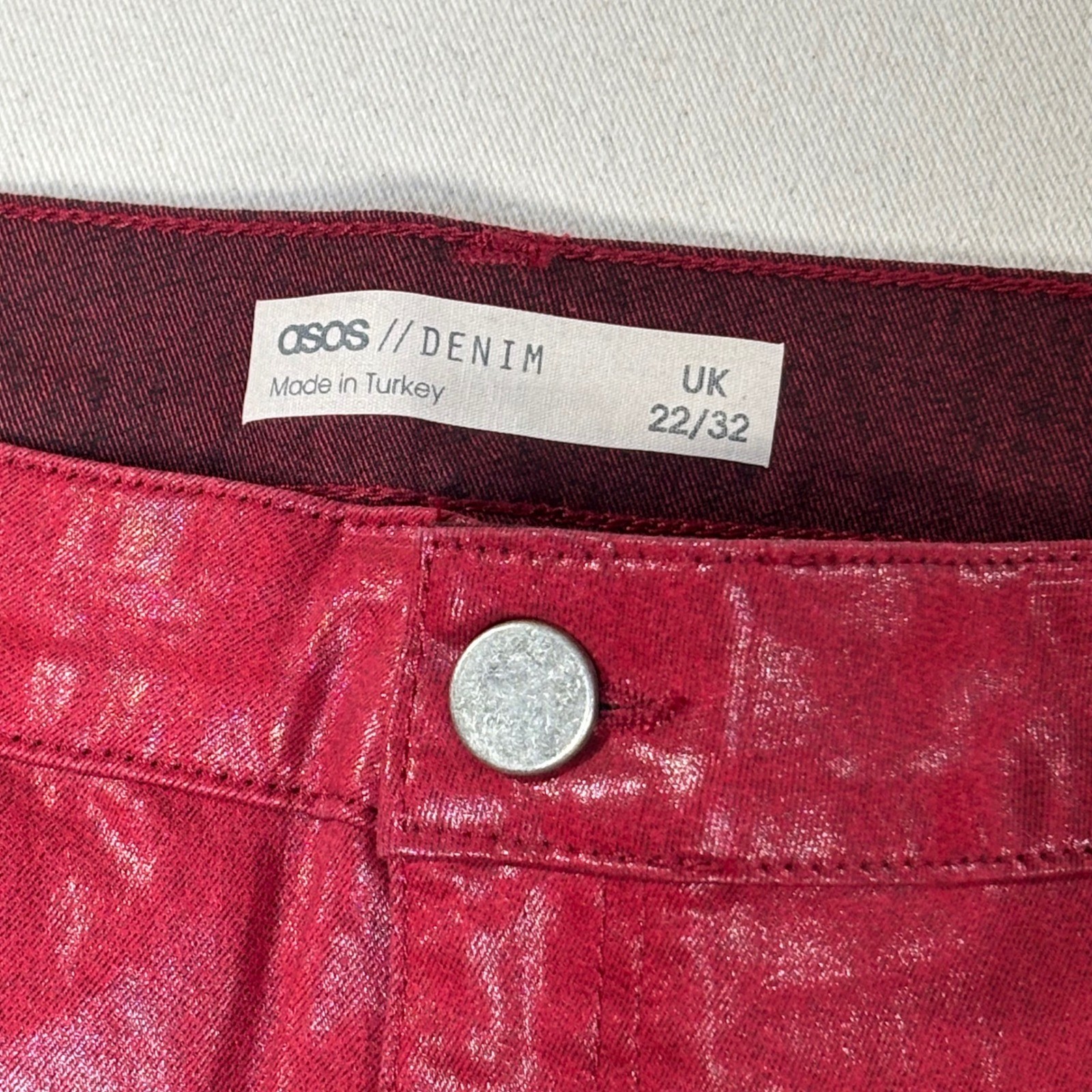 ASOS Curve Denim Red Faux Leather Pants High Rise Women Size US Size 18 NEW
