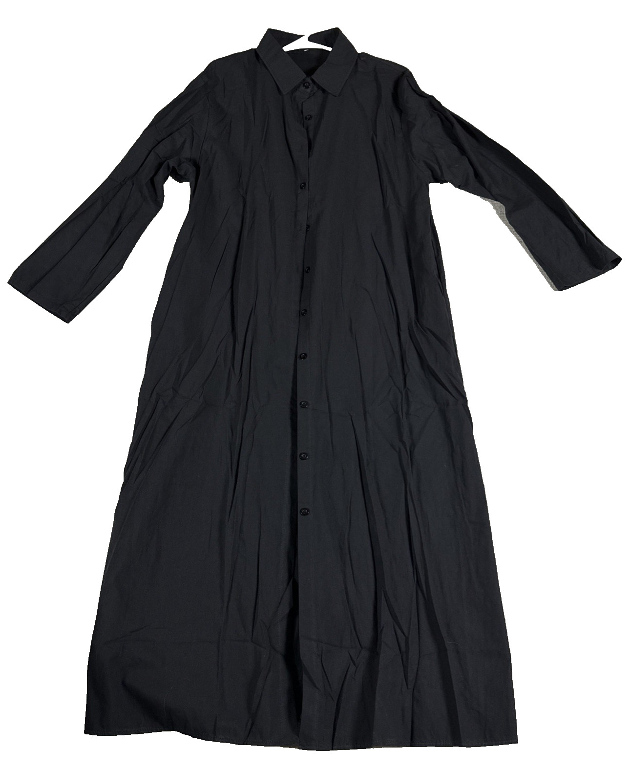 100% Cotton Duster Maxi Shirt Dress Button Front Pockets Minimalist Utility XL