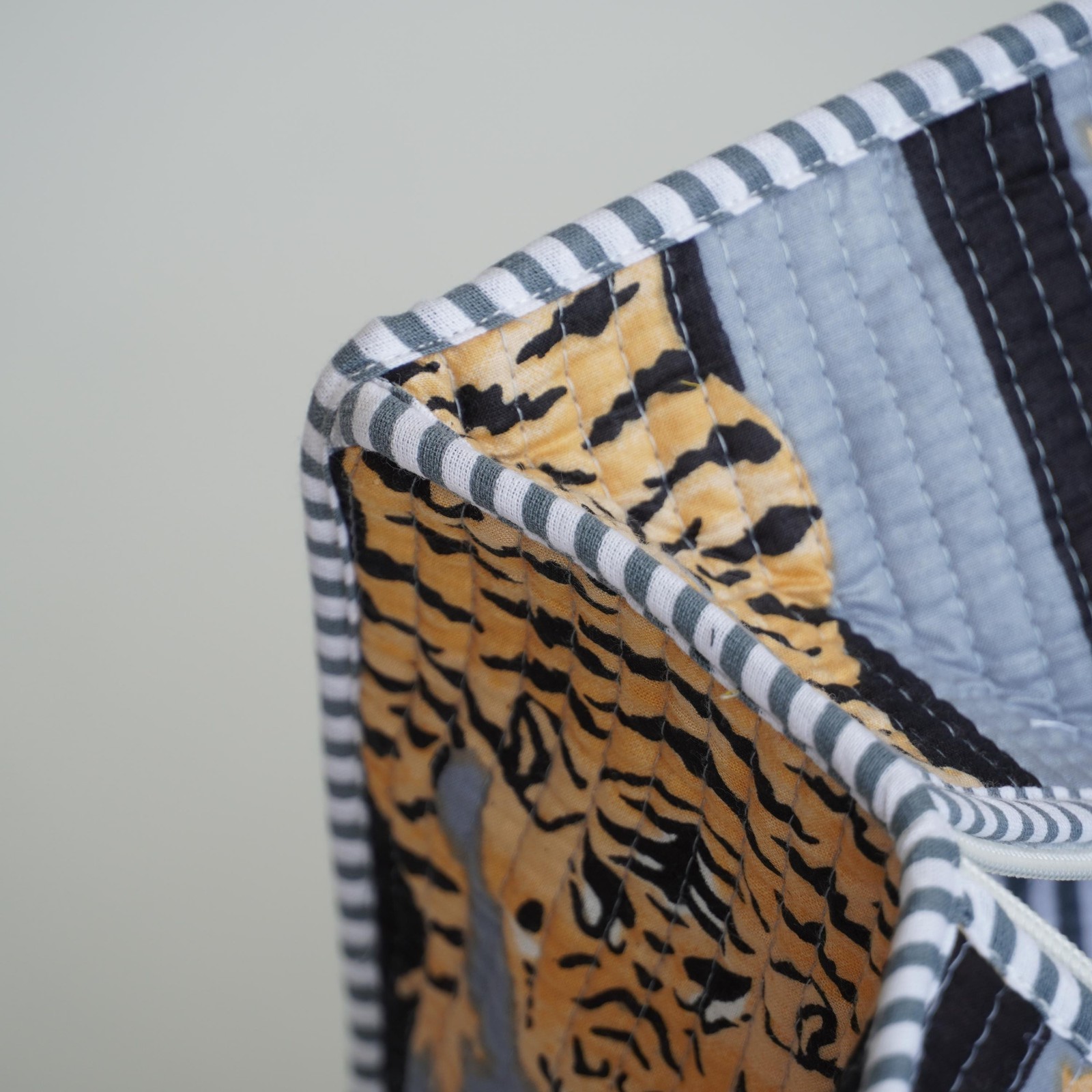 Handmade Cotton Tote Bag Grey Black Tiger Print Boho Shoulder Shopper Bag