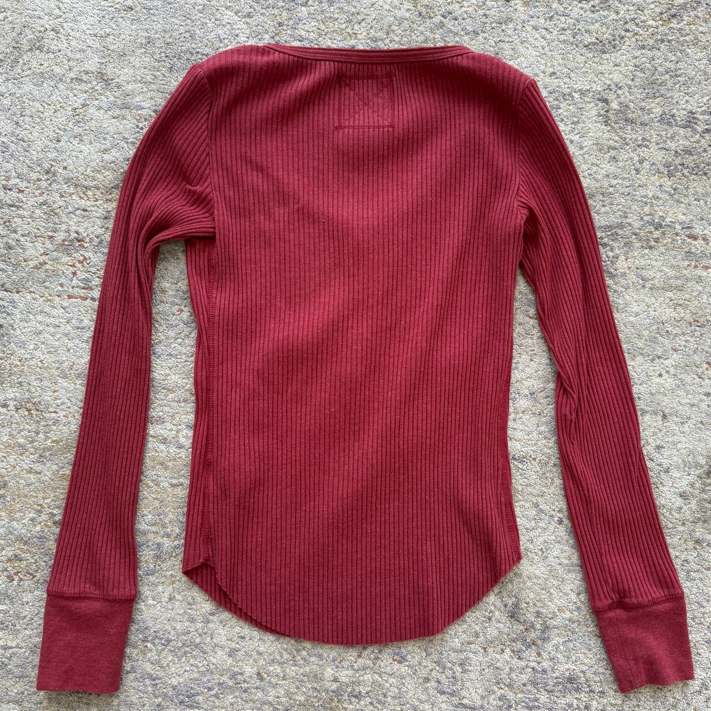 Aerie Womens Small Petite Burgundy Ribbed Henley Shirt Long Sleeve Stretch