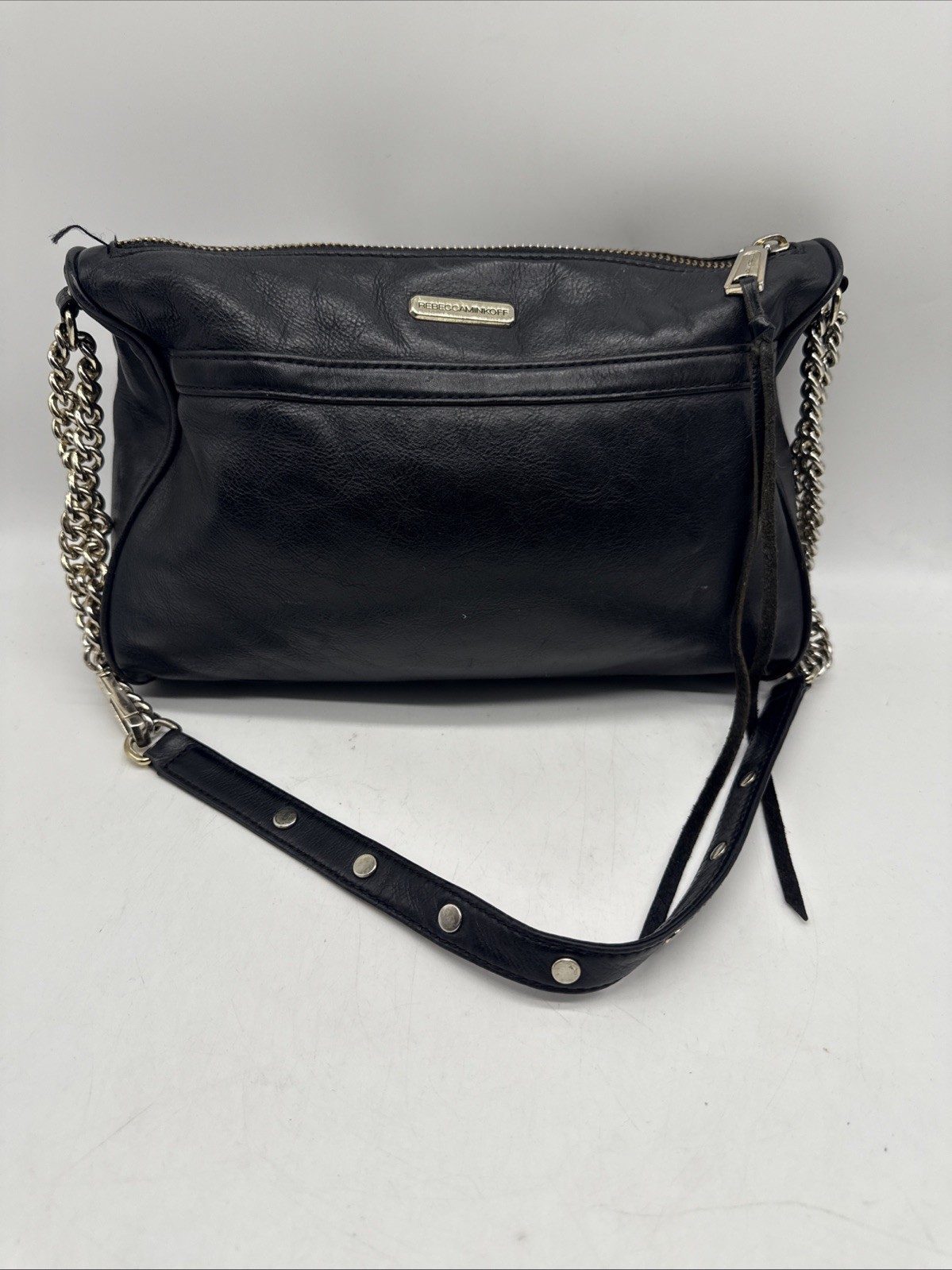 Rebecca Minkoff Mini MAC Black Leather Crossbody Silver Chain Hardware